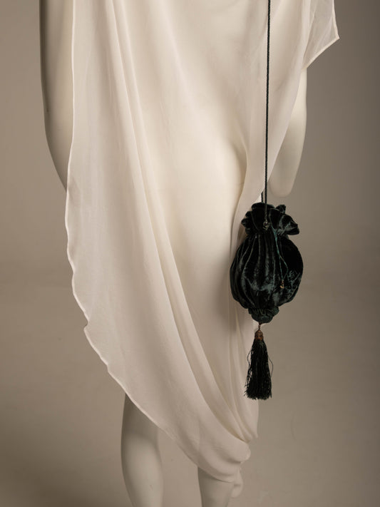 Venetia Studium Fortuny Green Velvet Pouch with Silk Tassel
