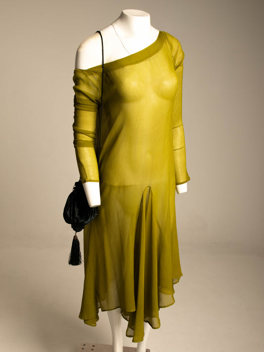Romeo Gigli G Gigli Green Silk Pointed Hem Dress