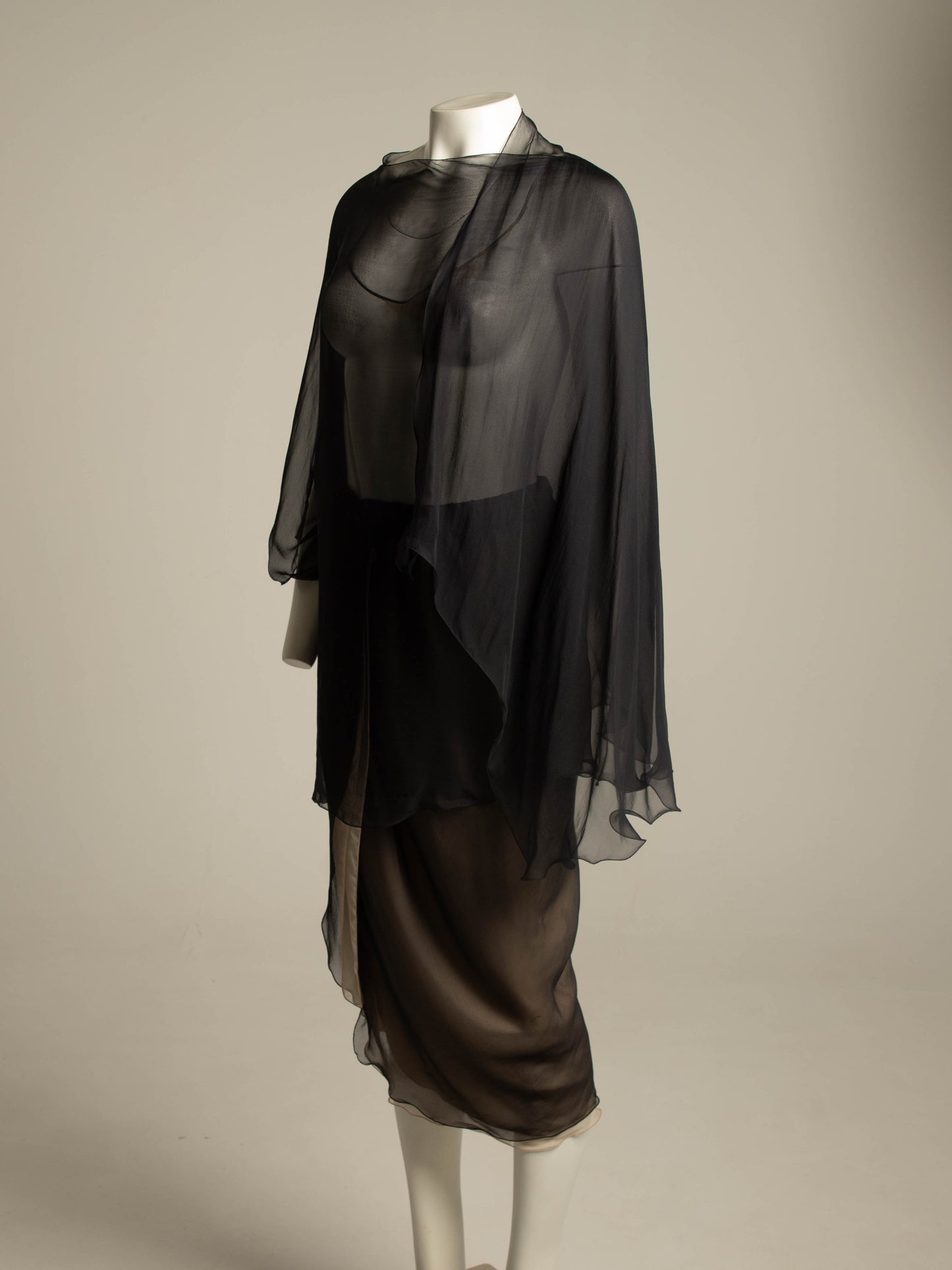 Giorgio Armani 1989 Navy Silk Scarf Blouse