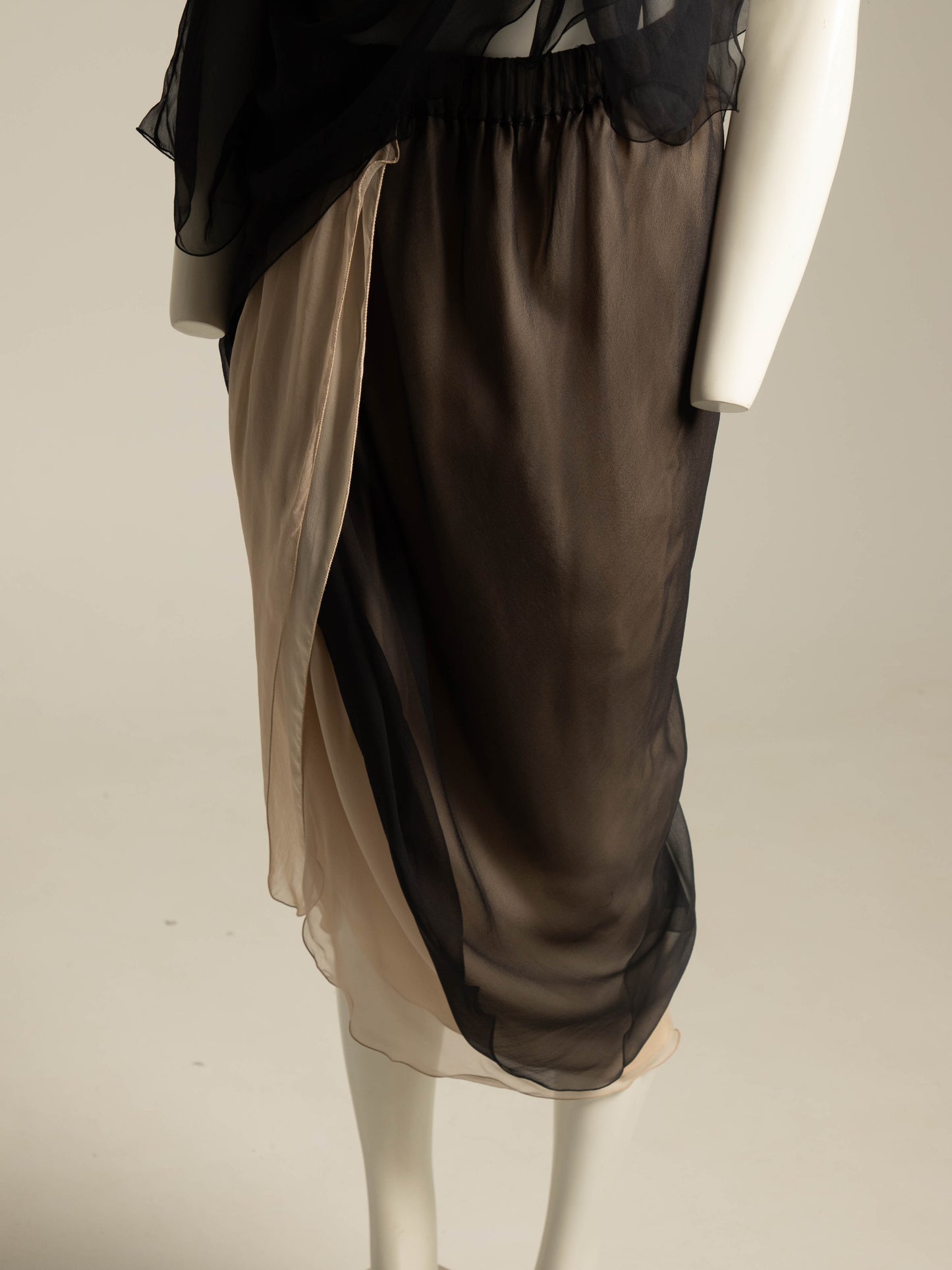 Giorgio Armani 1989 Black and Cream Layered Silk Skirt