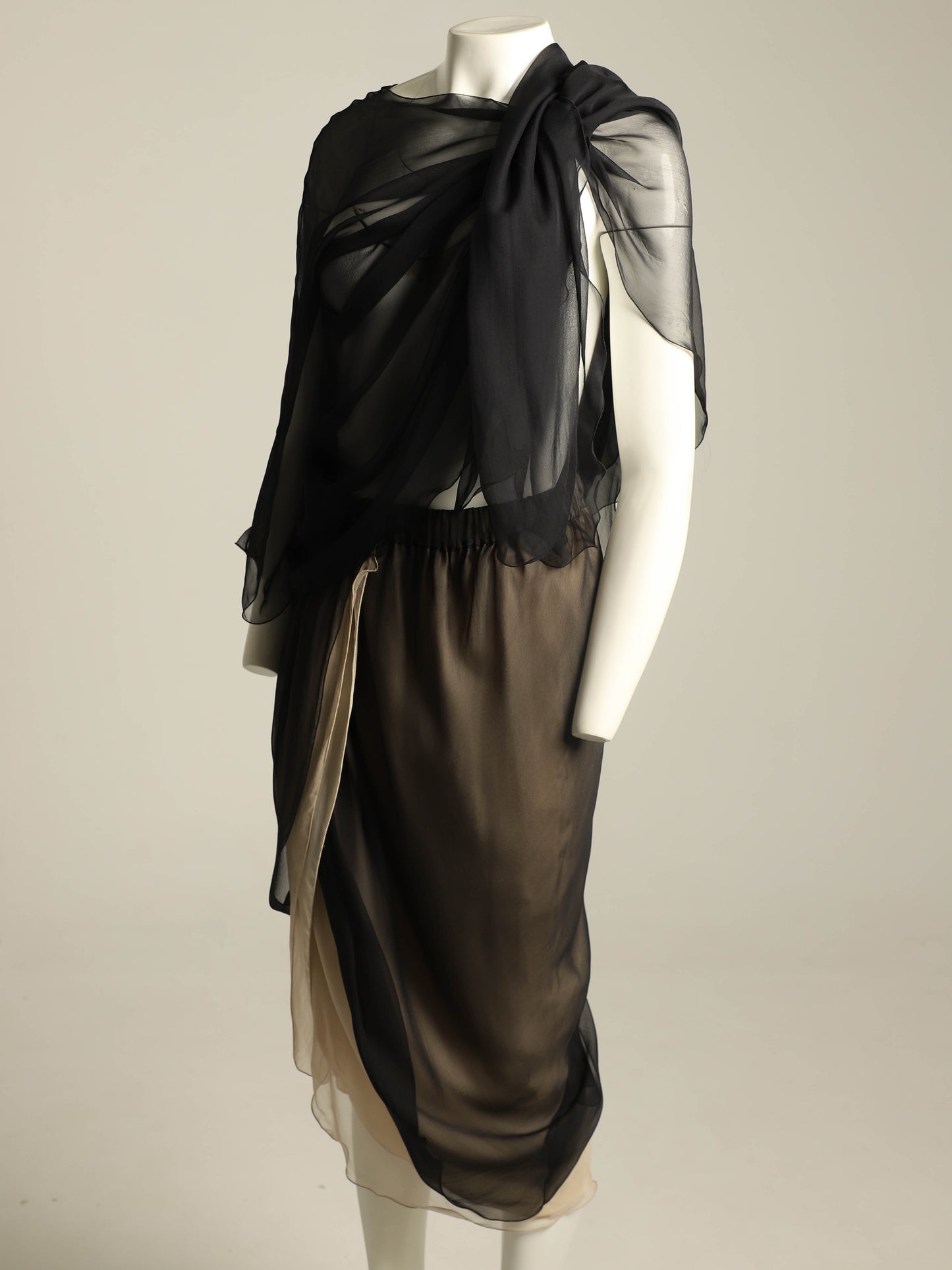 Giorgio Armani 1989 Navy Silk Scarf Blouse
