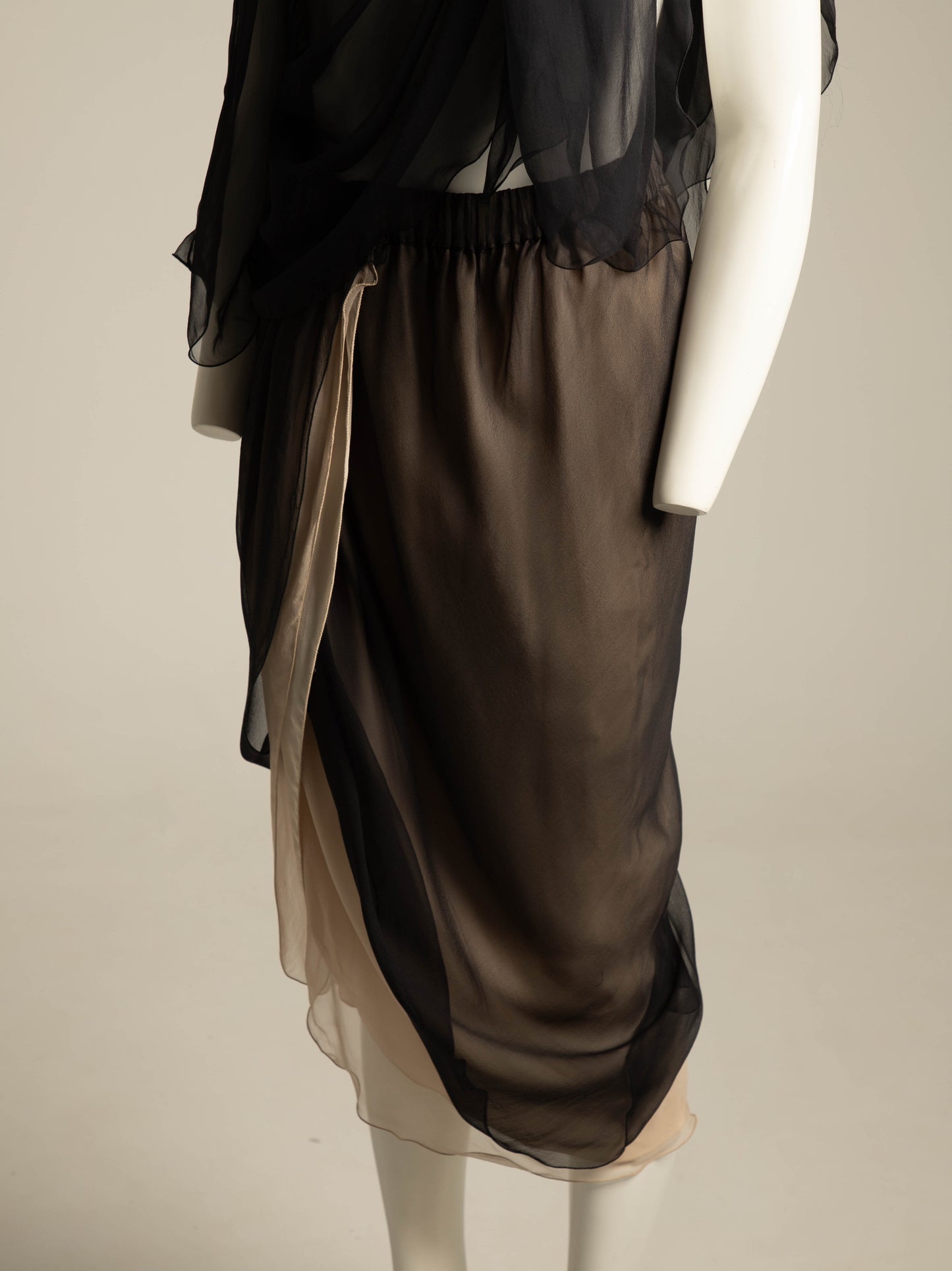Giorgio Armani 1989 Black and Cream Layered Silk Skirt