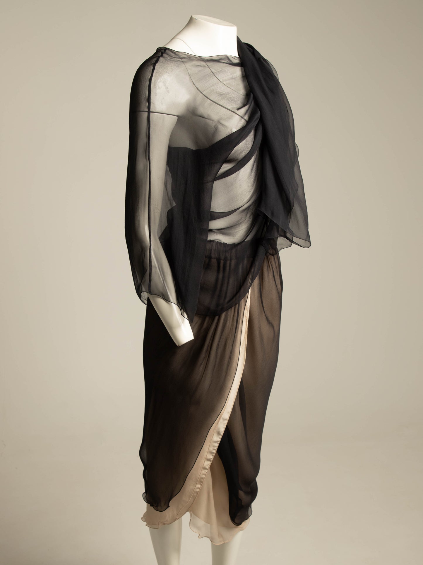 Giorgio Armani 1989 Navy Silk Scarf Blouse