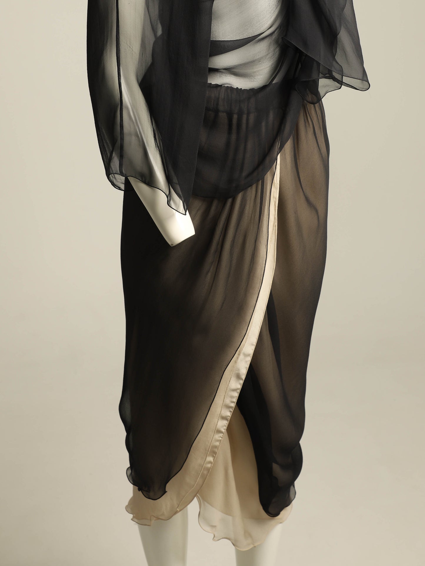 Giorgio Armani 1989 Black and Cream Layered Silk Skirt