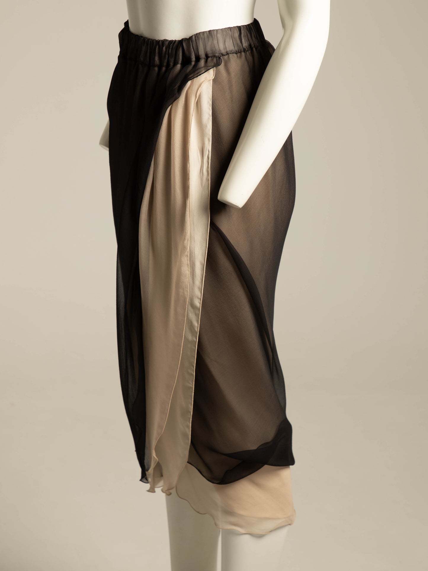 Giorgio Armani 1989 Black and Cream Layered Silk Skirt