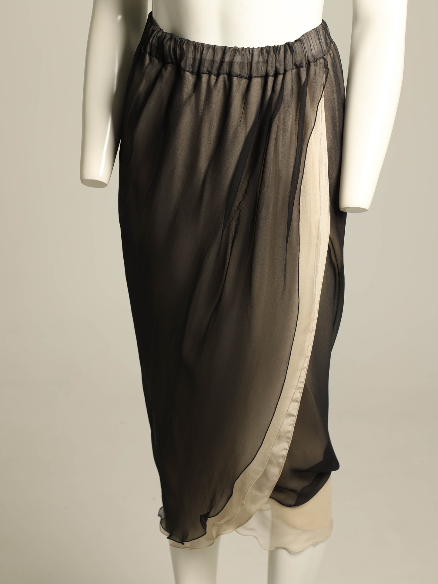 Giorgio Armani 1989 Black and Cream Layered Silk Skirt