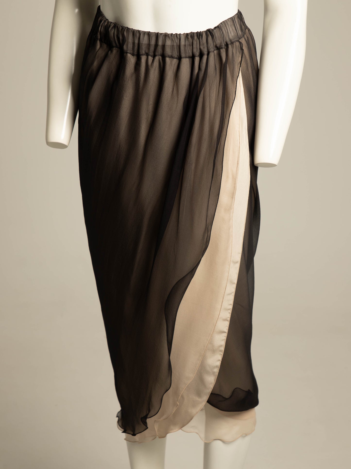 Giorgio Armani 1989 Black and Cream Layered Silk Skirt