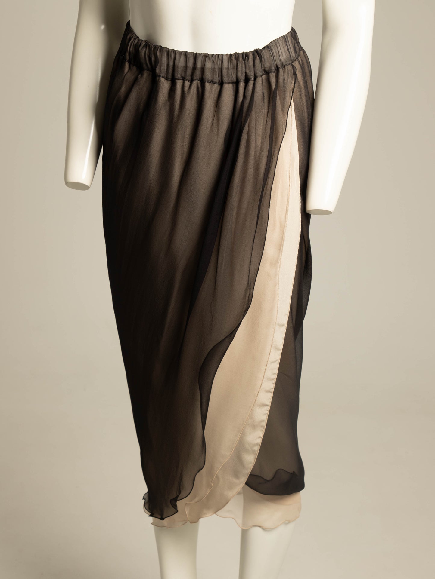 Giorgio Armani 1989 Black and Cream Layered Silk Skirt