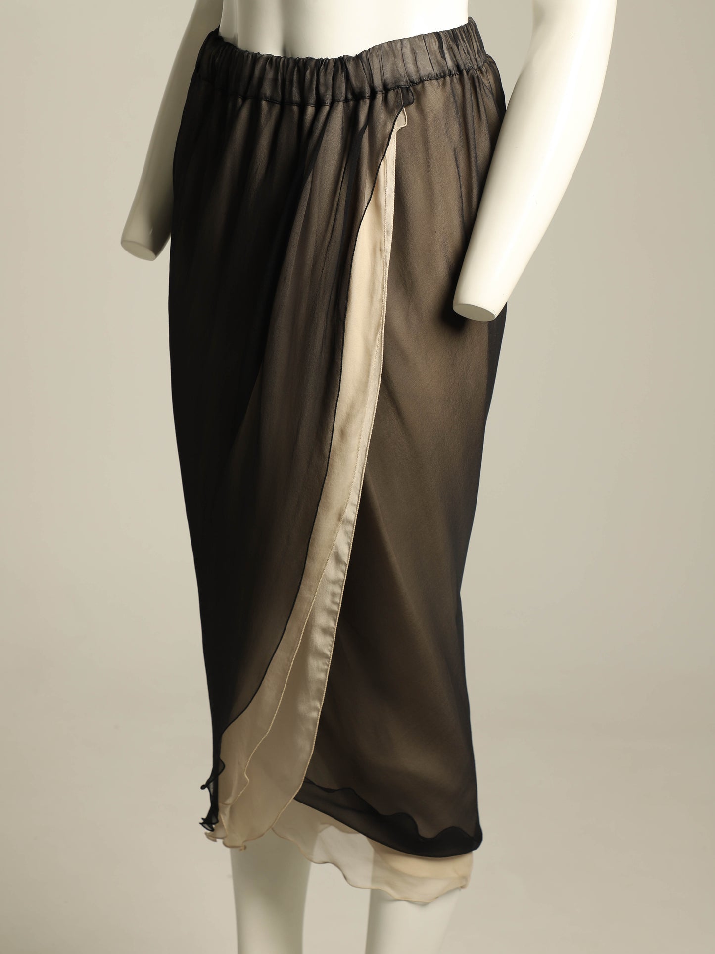 Giorgio Armani 1989 Black and Cream Layered Silk Skirt