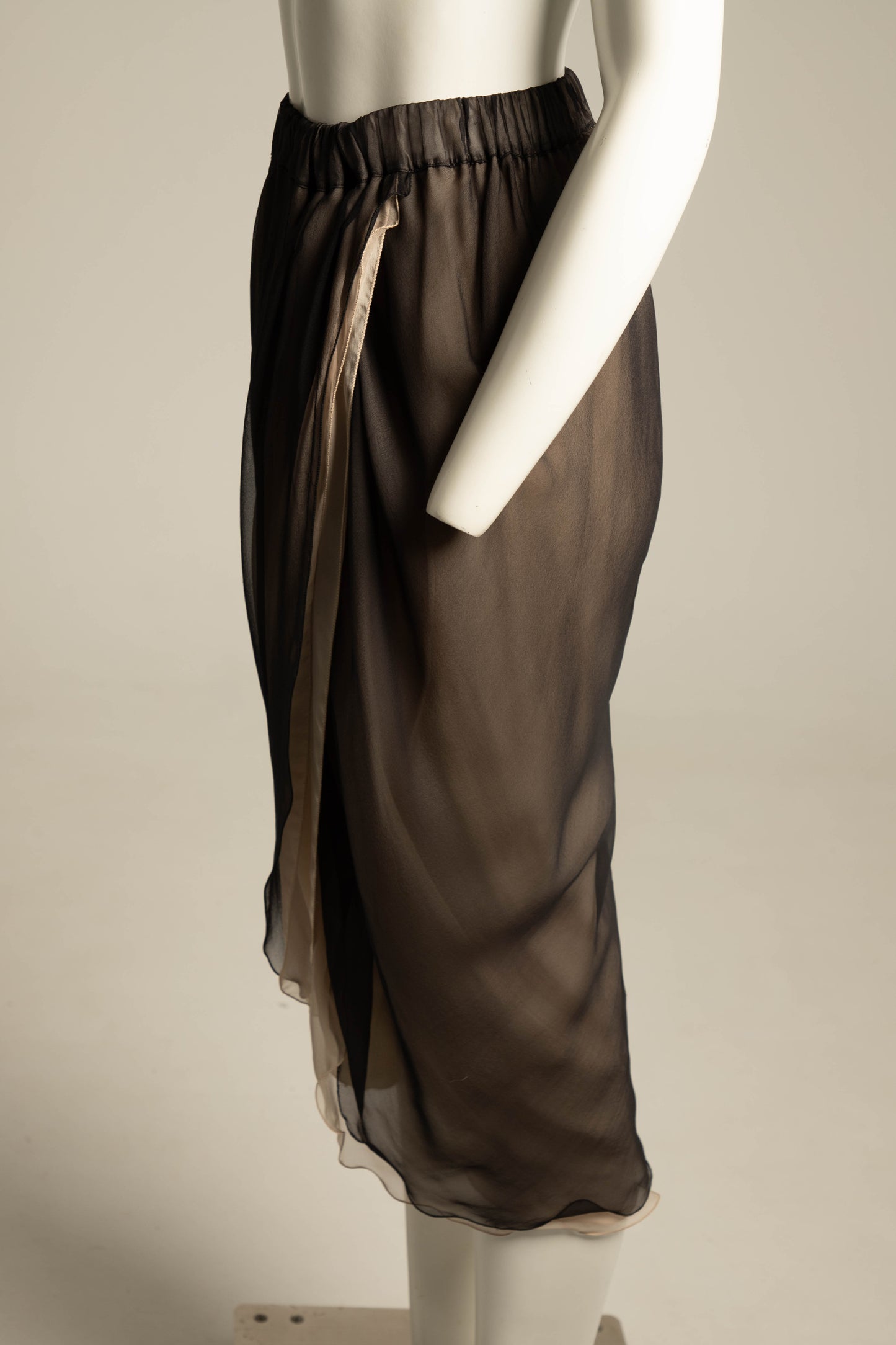 Giorgio Armani 1989 Black and Cream Layered Silk Skirt
