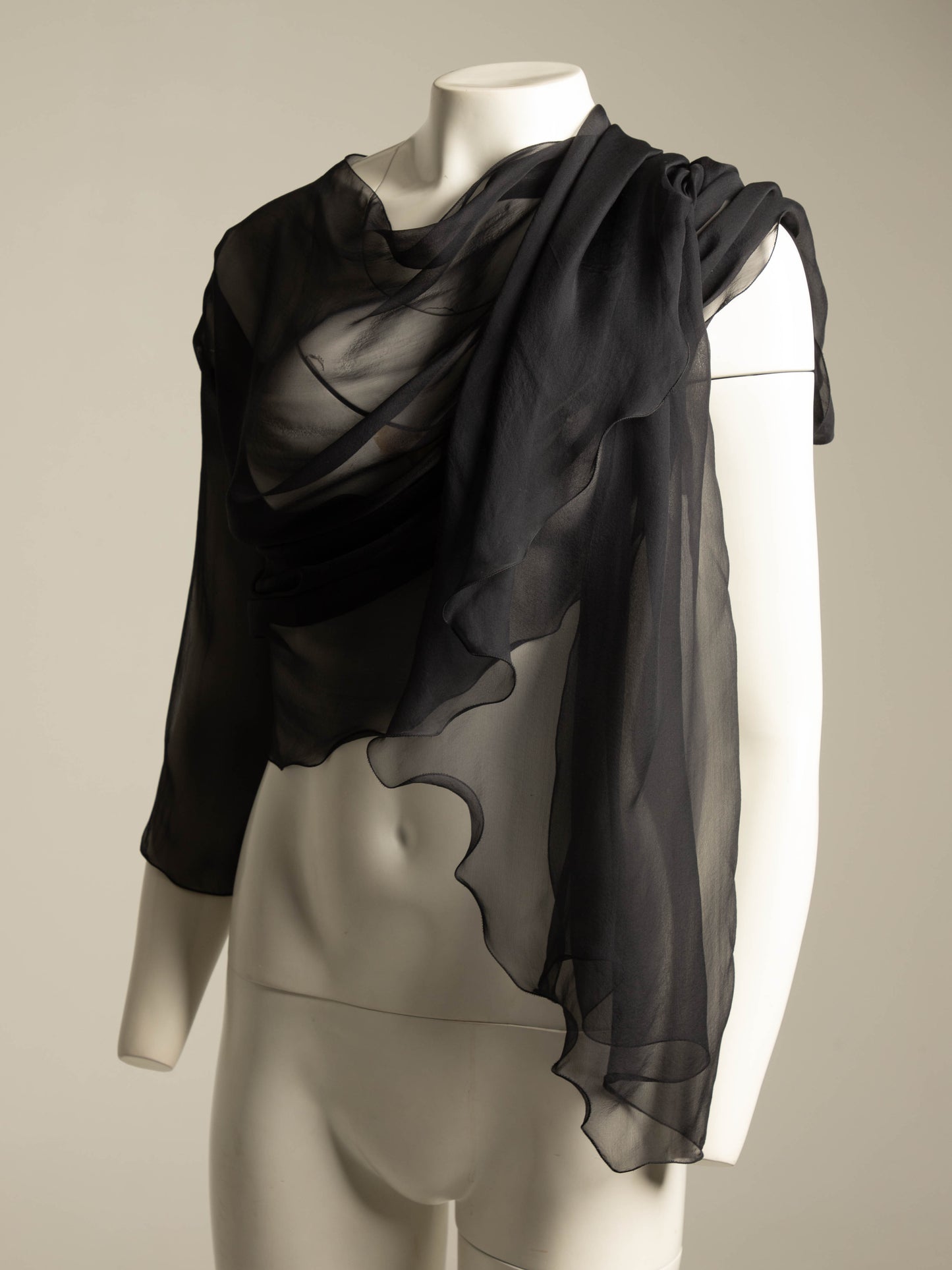 Giorgio Armani 1989 Navy Silk Scarf Blouse