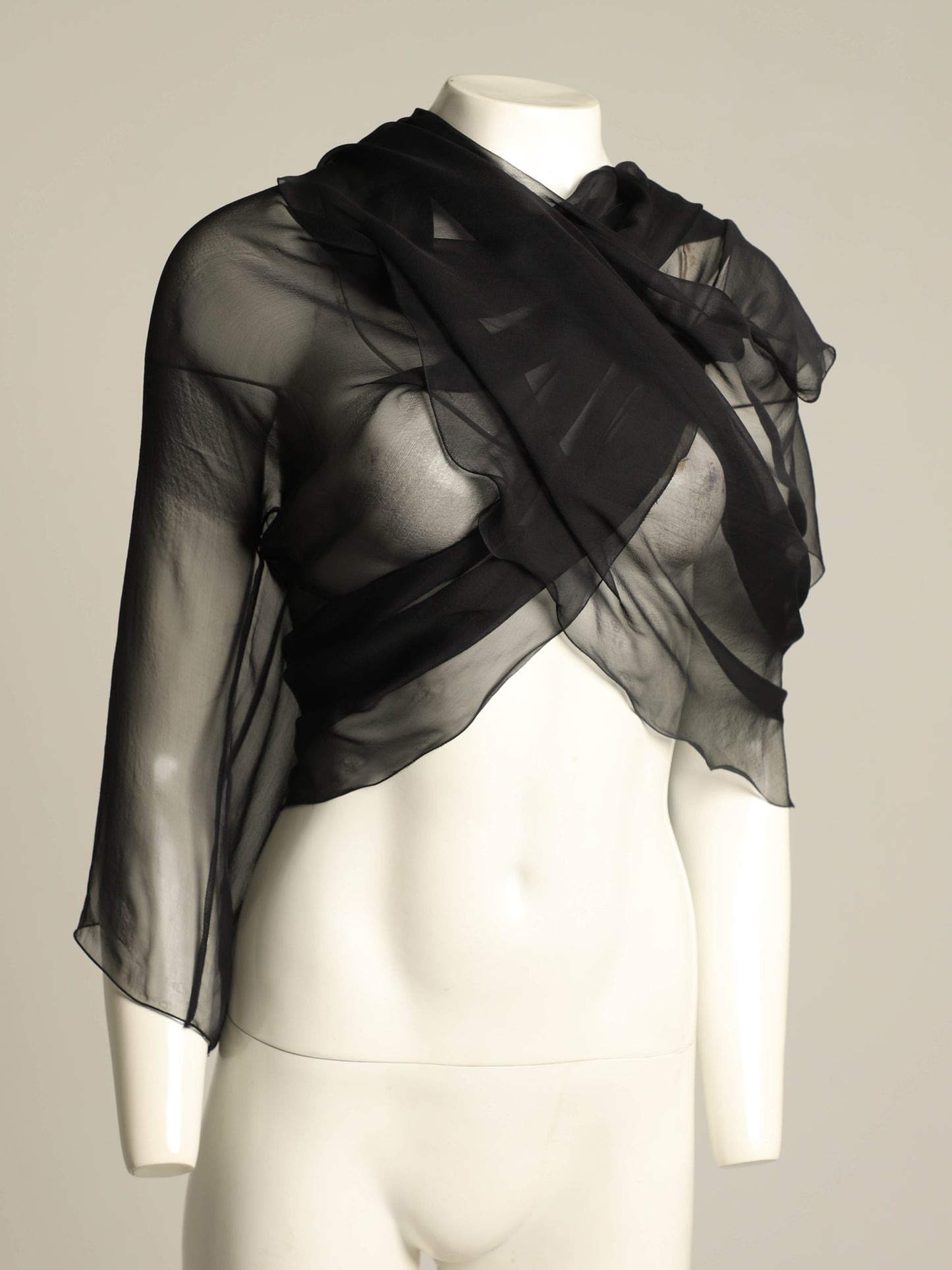 Giorgio Armani 1989 Navy Silk Scarf Blouse