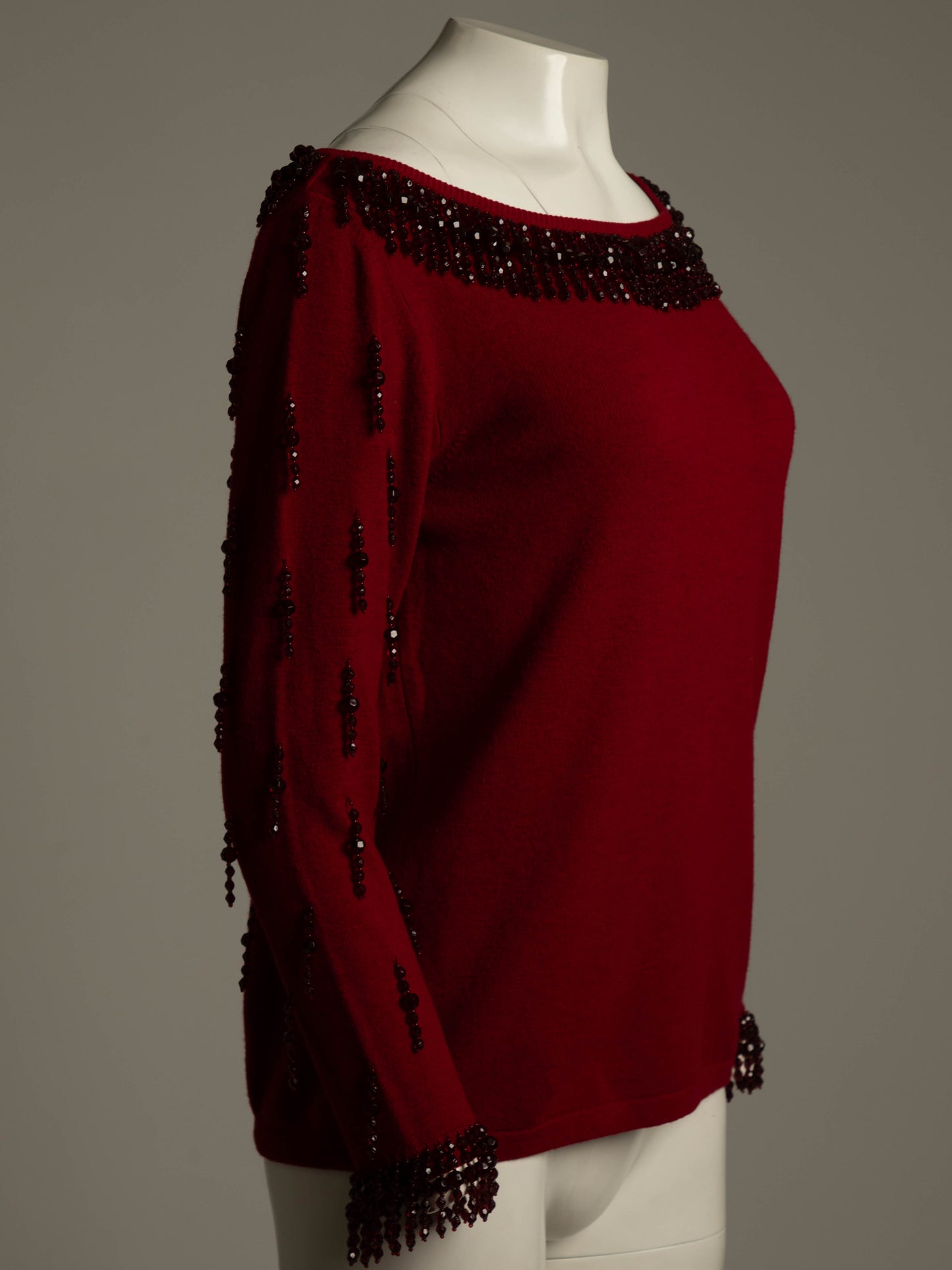 Blumarine Anna Molinari 1990 Red Beaded Knit Jumper