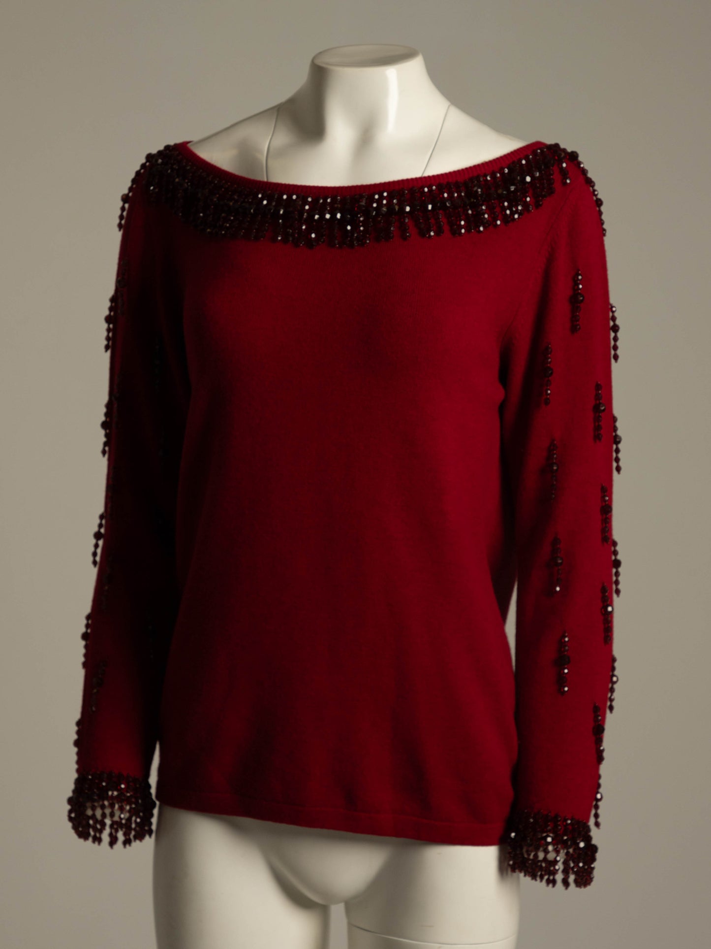 Blumarine Anna Molinari 1990 Red Beaded Knit Jumper