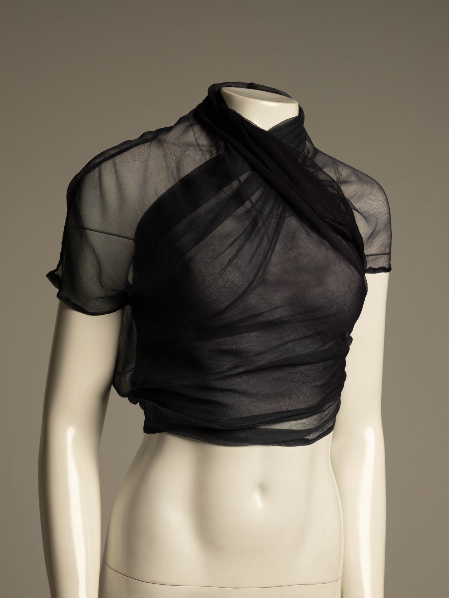 Dolce & Gabbana 1980s Tonal Navy Draped Blouse