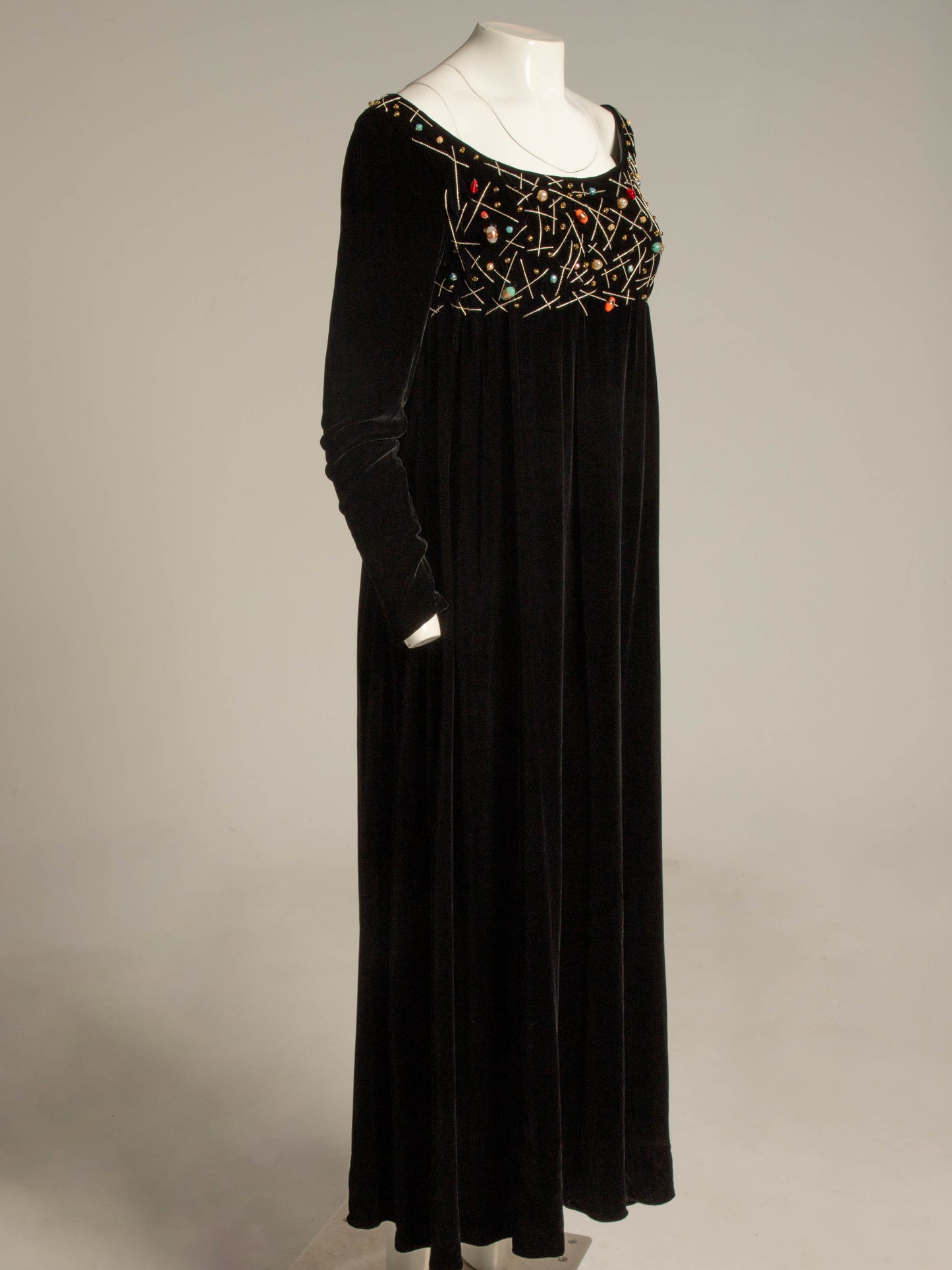 IDOL Empire Line Black Velvet Dress with Beaded Detail