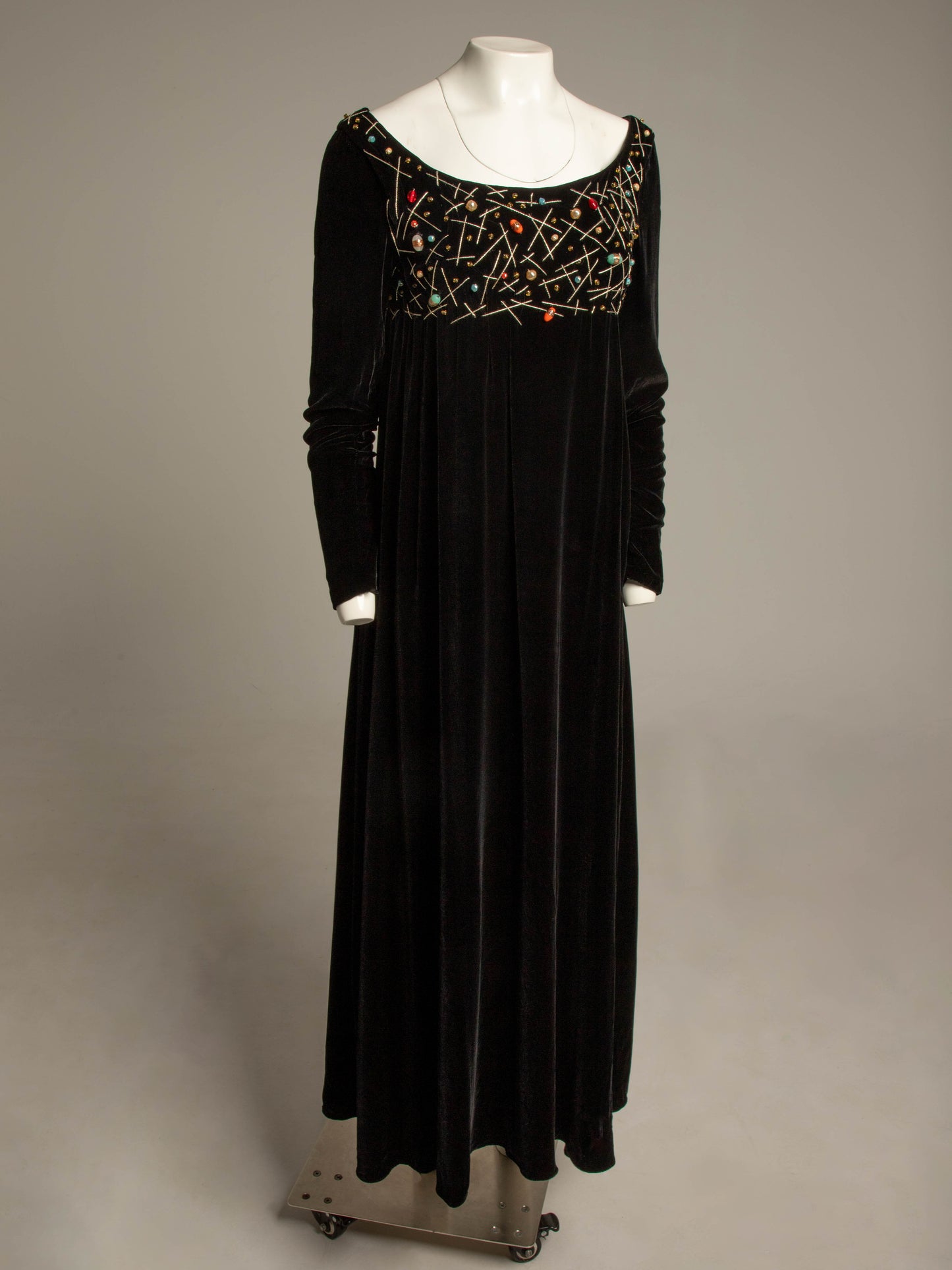 IDOL Empire Line Black Velvet Dress with Beaded Detail