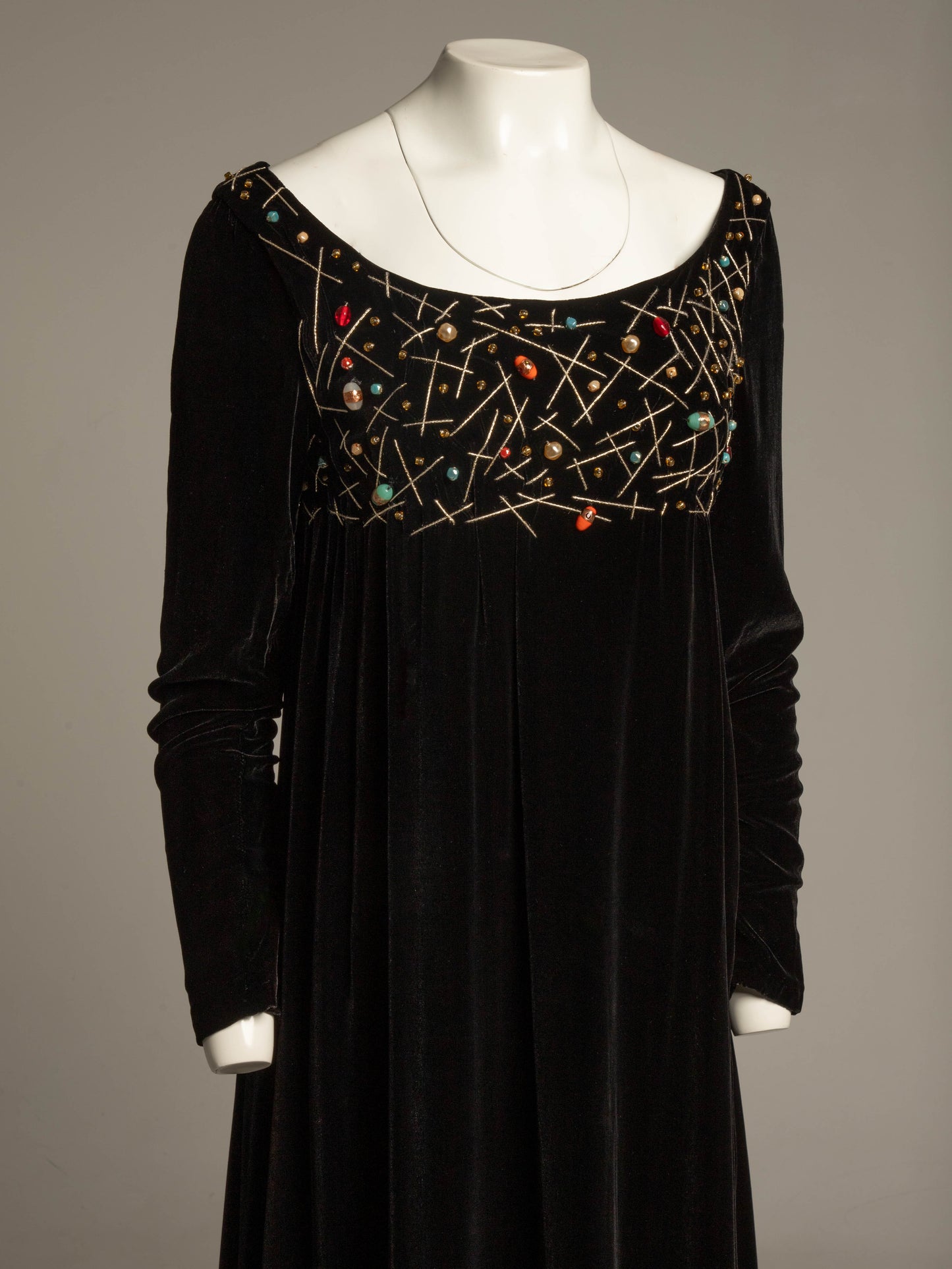 IDOL Empire Line Black Velvet Dress with Beaded Detail