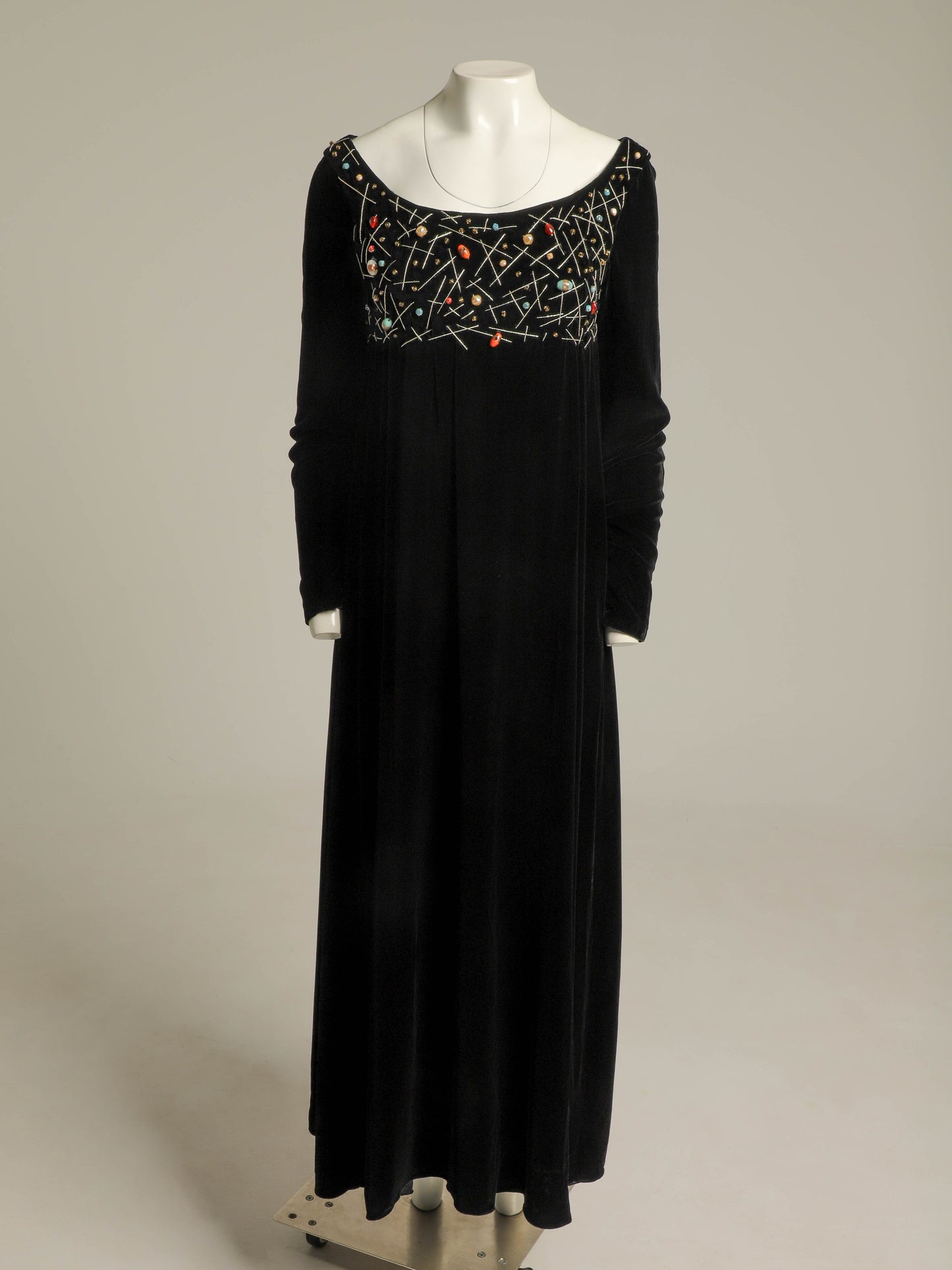 IDOL Empire Line Black Velvet Dress with Beaded Detail