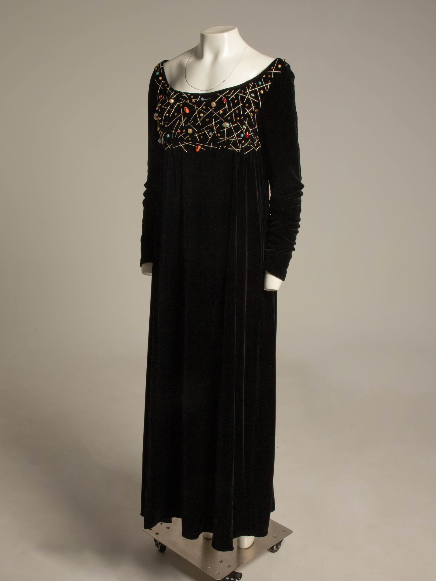 IDOL Empire Line Black Velvet Dress with Beaded Detail
