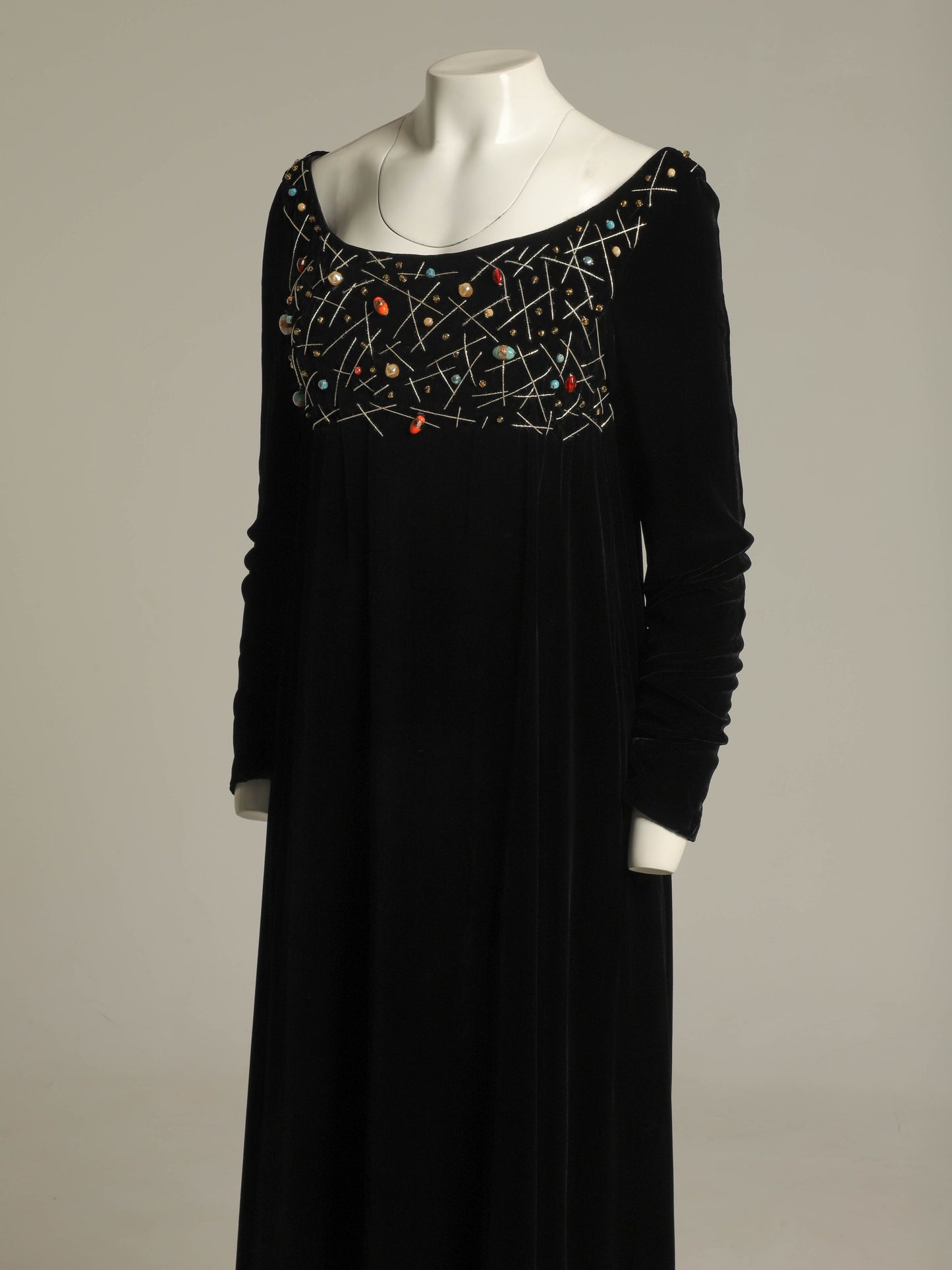 IDOL Empire Line Black Velvet Dress with Beaded Detail