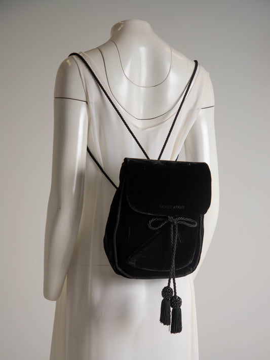 Giorgio Armani Black Velvet and Cord Backpack