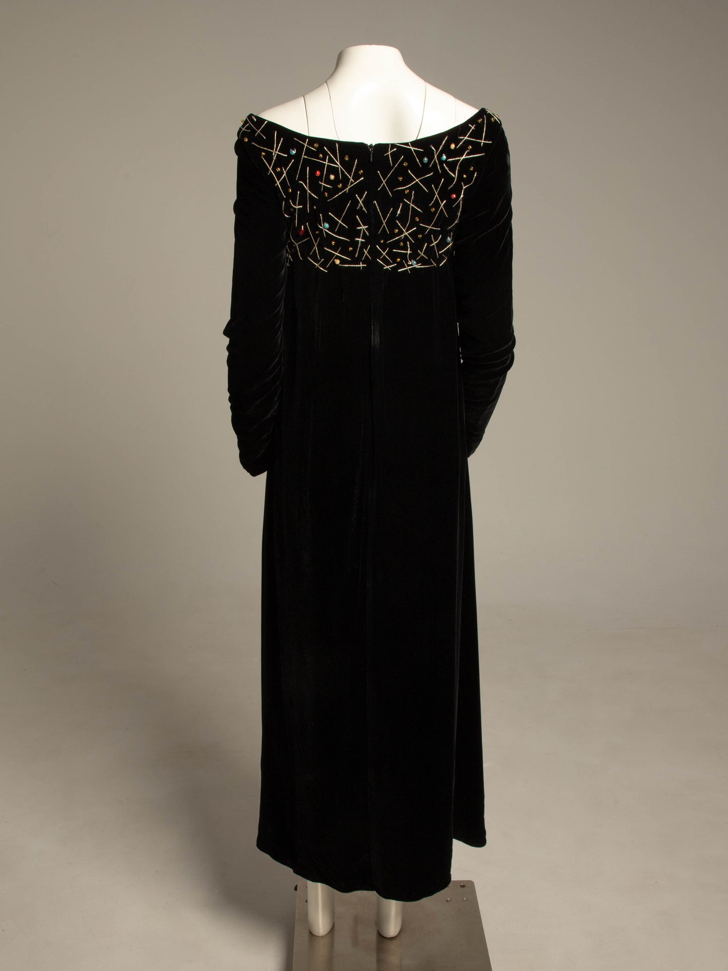 IDOL Empire Line Black Velvet Dress with Beaded Detail