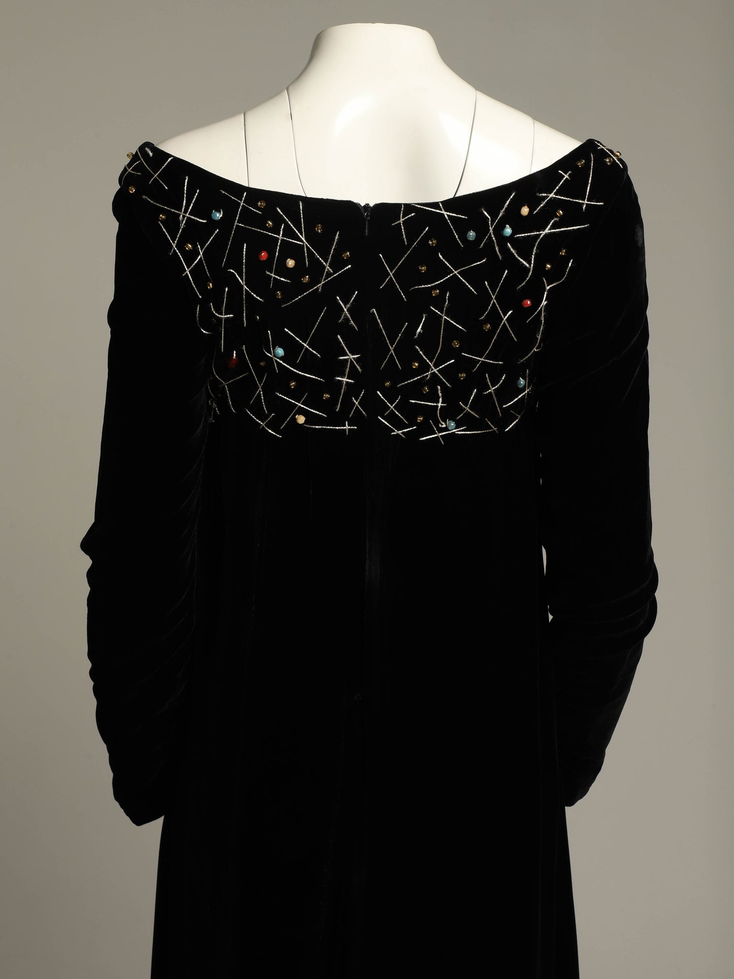 IDOL Empire Line Black Velvet Dress with Beaded Detail