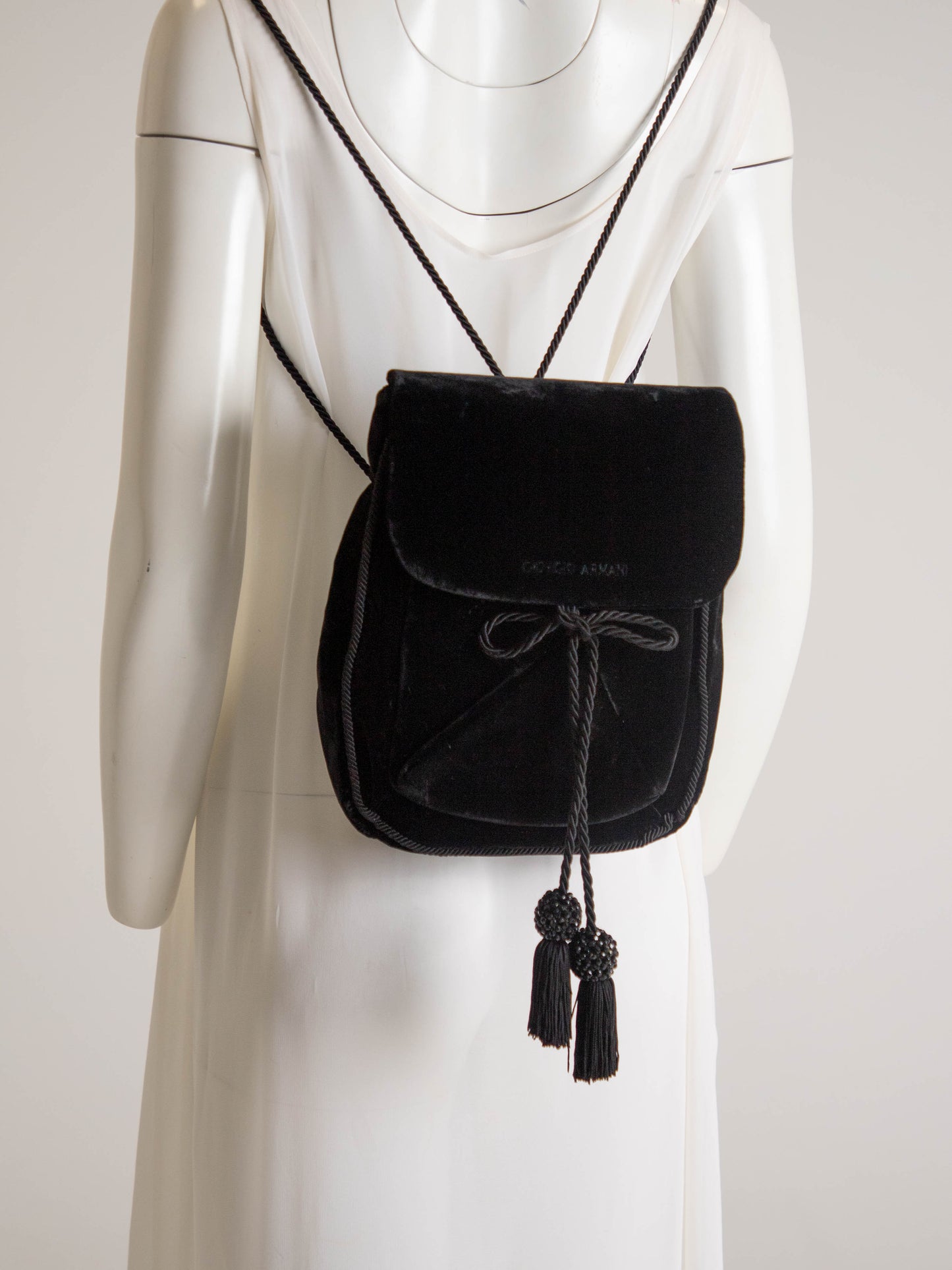 Giorgio Armani Black Velvet and Cord Backpack