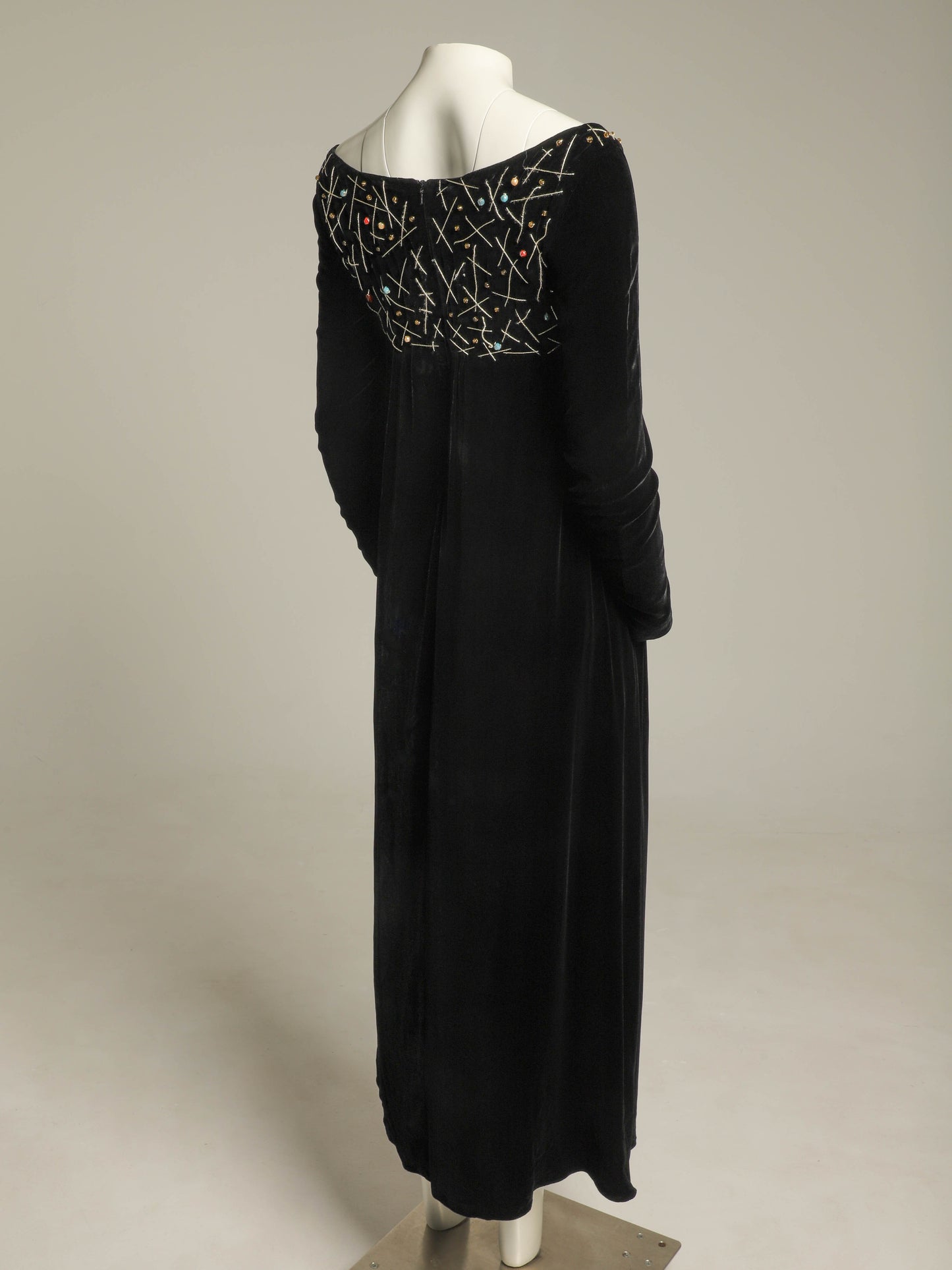 IDOL Empire Line Black Velvet Dress with Beaded Detail