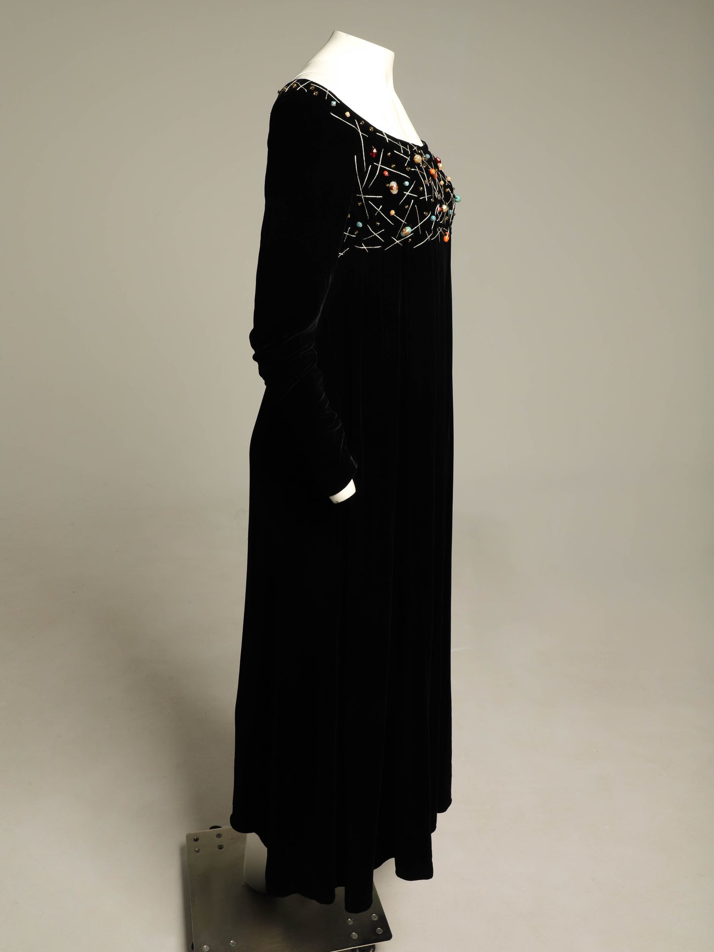 IDOL Empire Line Black Velvet Dress with Beaded Detail