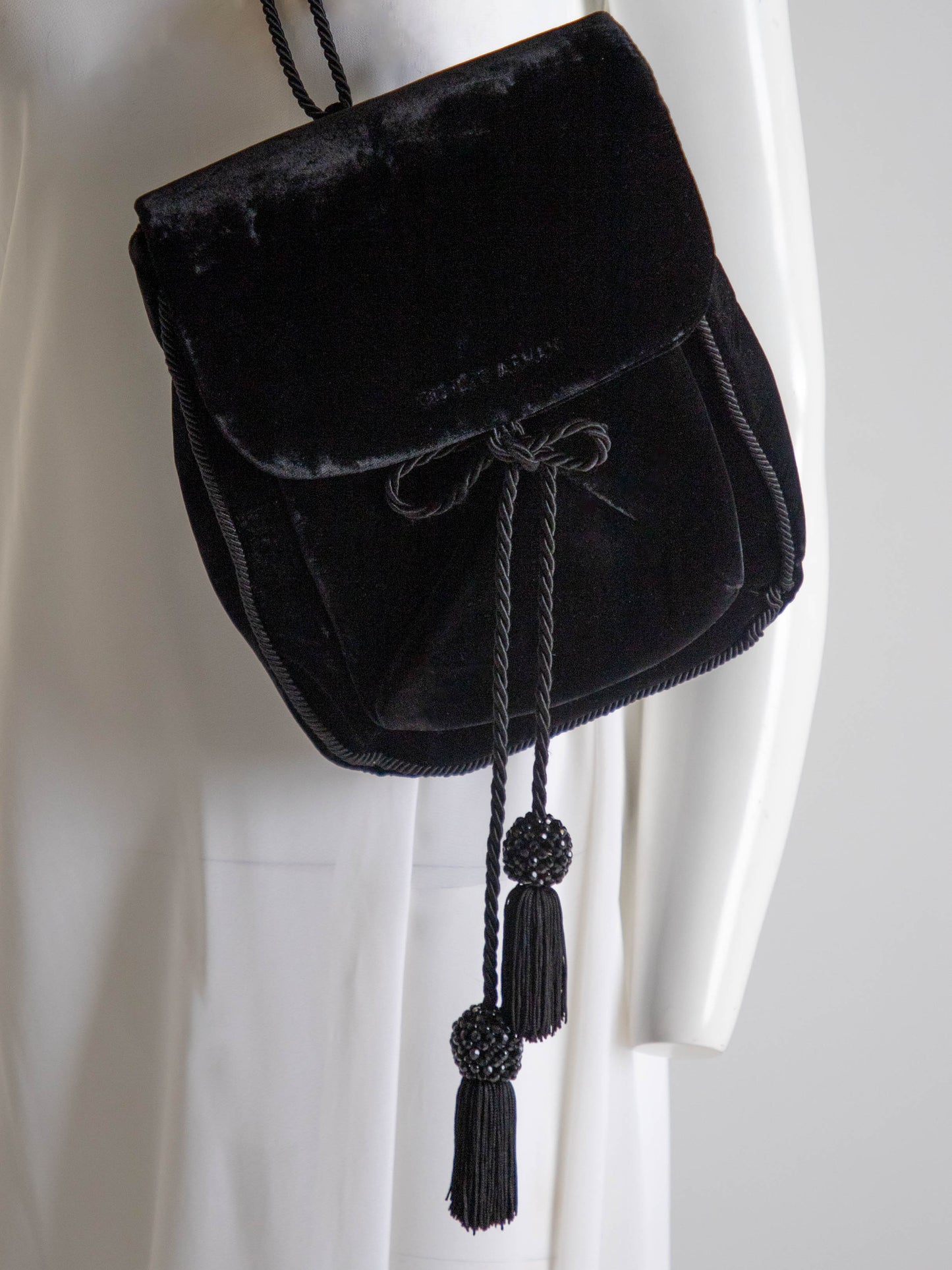 Giorgio Armani Black Velvet and Cord Backpack