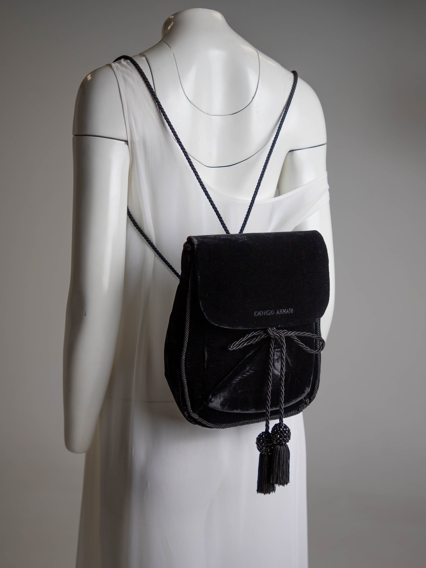 Giorgio Armani Black Velvet and Cord Backpack
