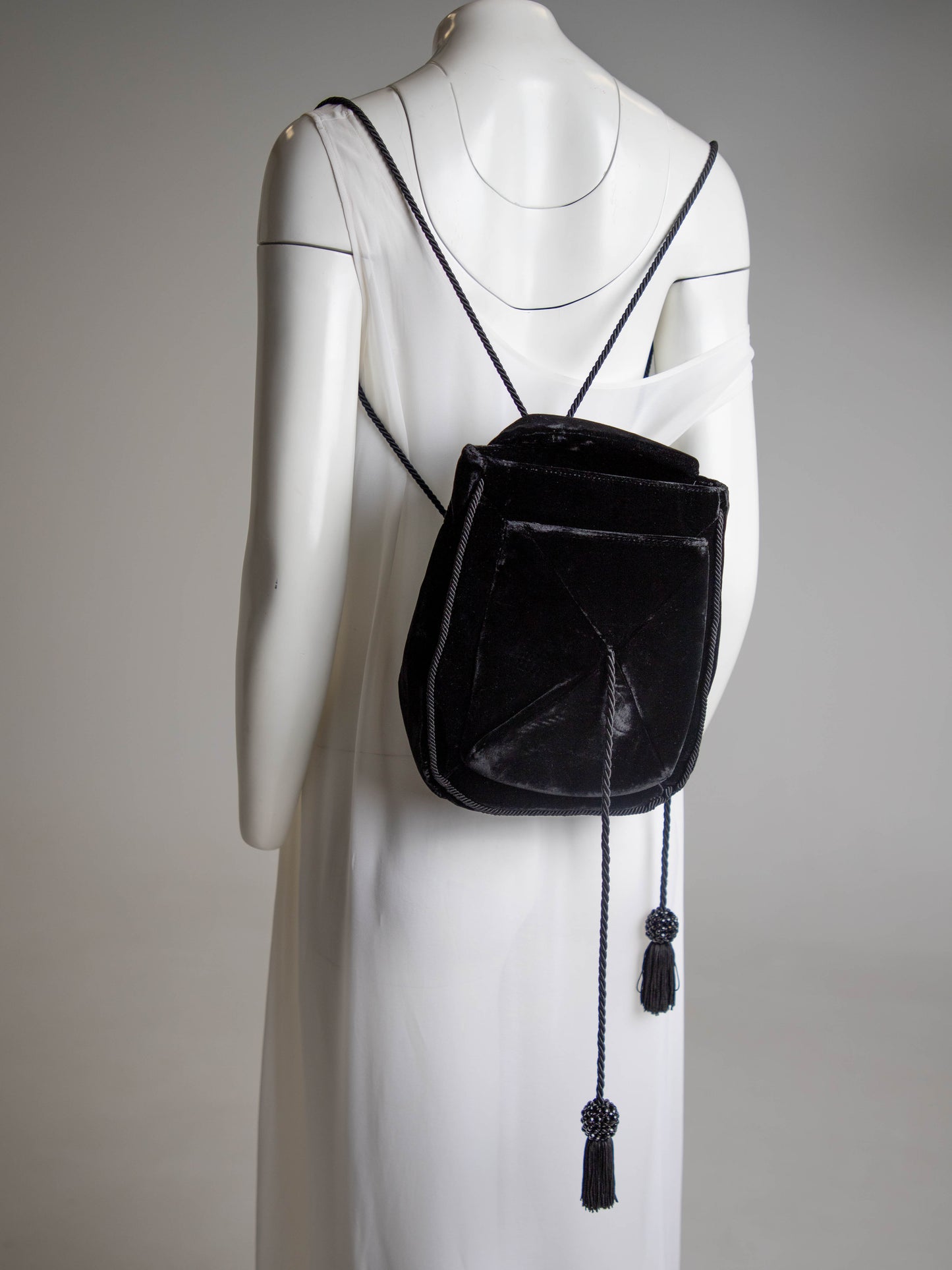 Giorgio Armani Black Velvet and Cord Backpack