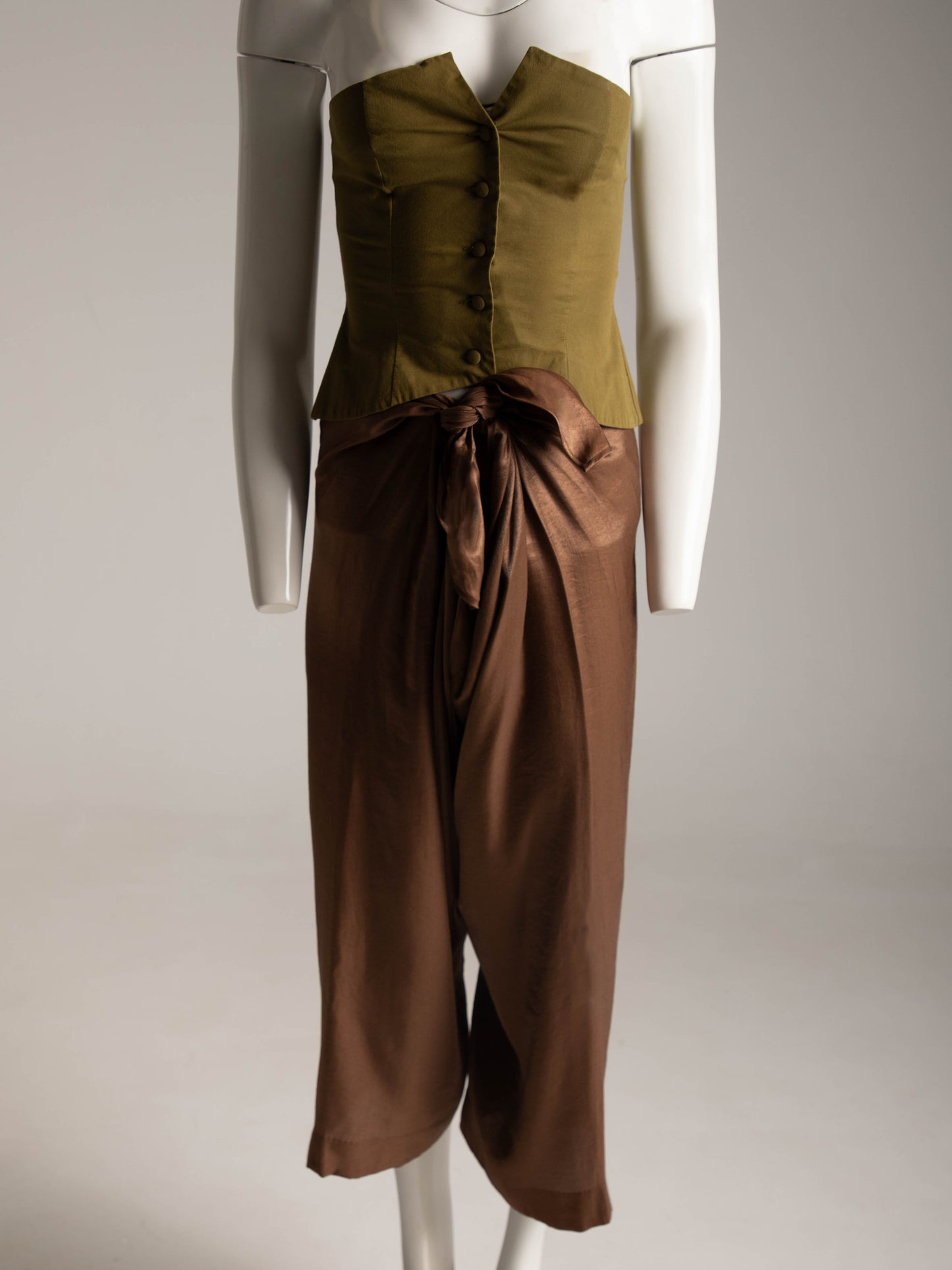Romeo Gigli 1990 Bronze Tie Front Trouser
