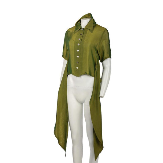 Junko Koshino Green Tie Shirt with Double Collar