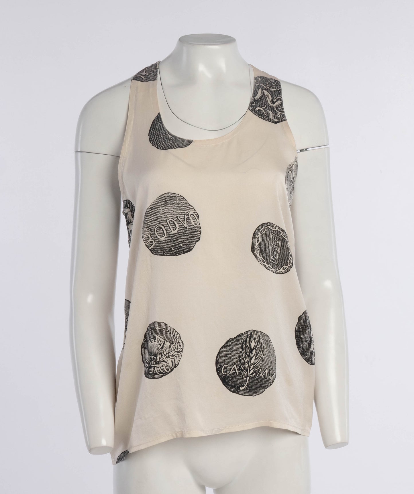 Timney Fowler Cream Silk Roman Coin Print Top