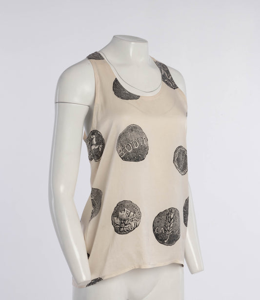 Timney Fowler Cream Silk Roman Coin Print Top