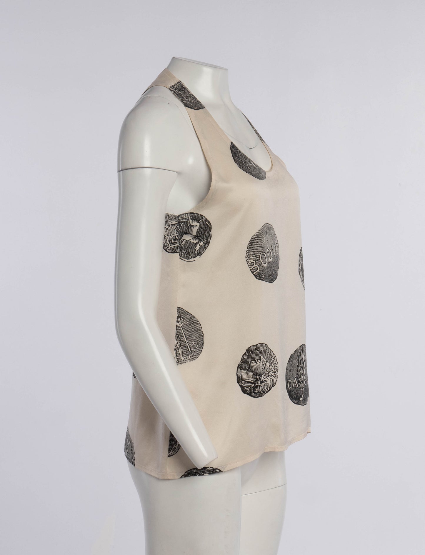 Timney Fowler Cream Silk Roman Coin Print Top