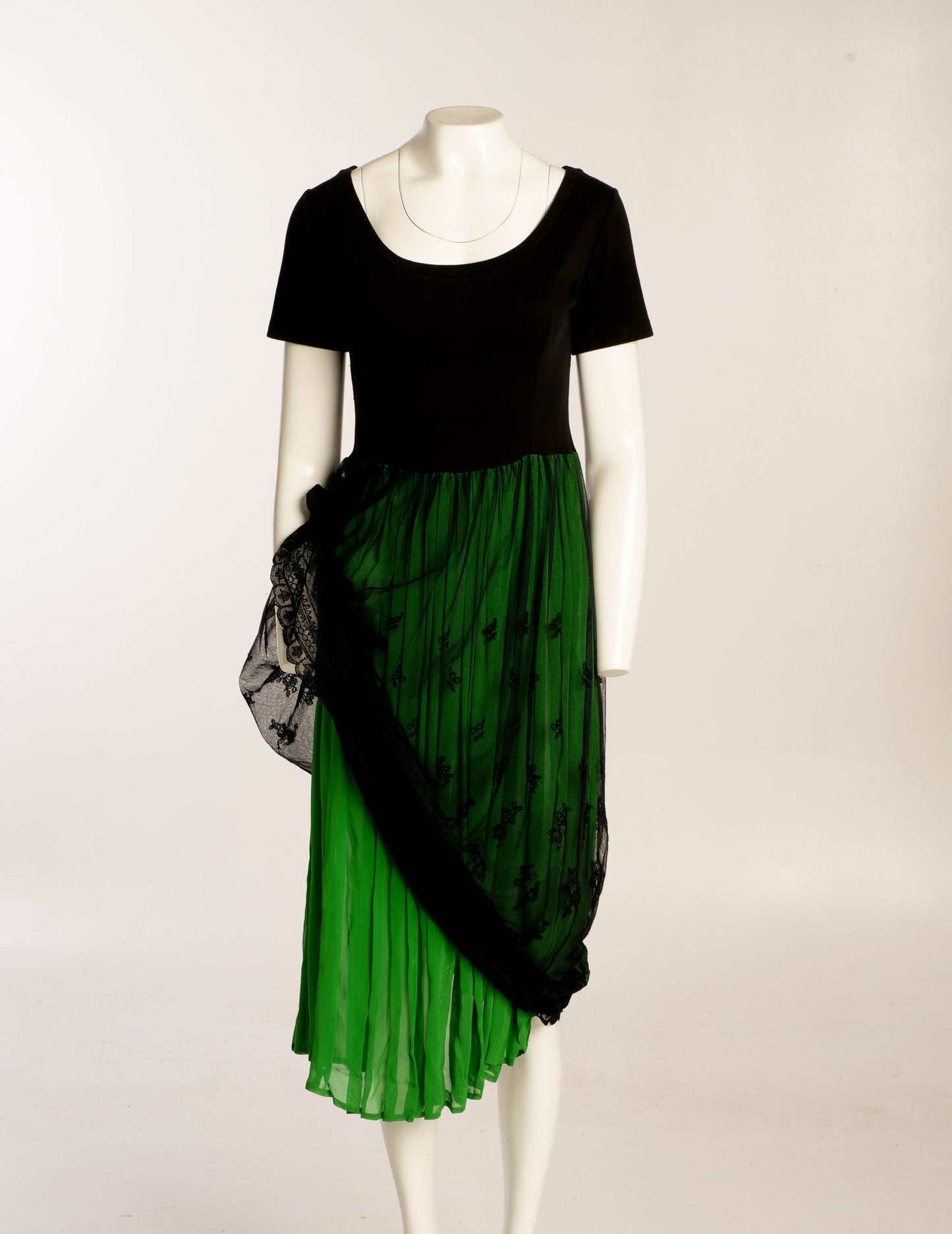 Dolce & Gabbana S/S 1989 Black and Green Dress with Lace Skirt