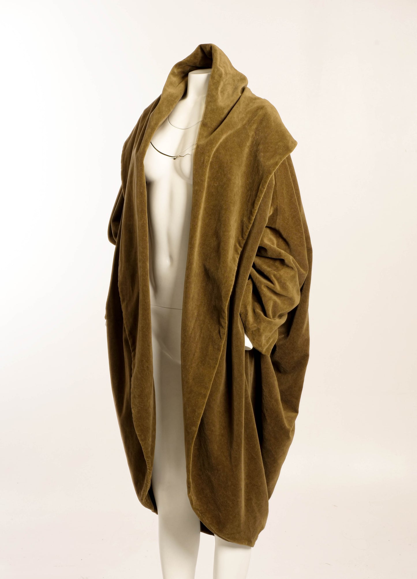 Khaki Cotton Velvet Cocoon Coat