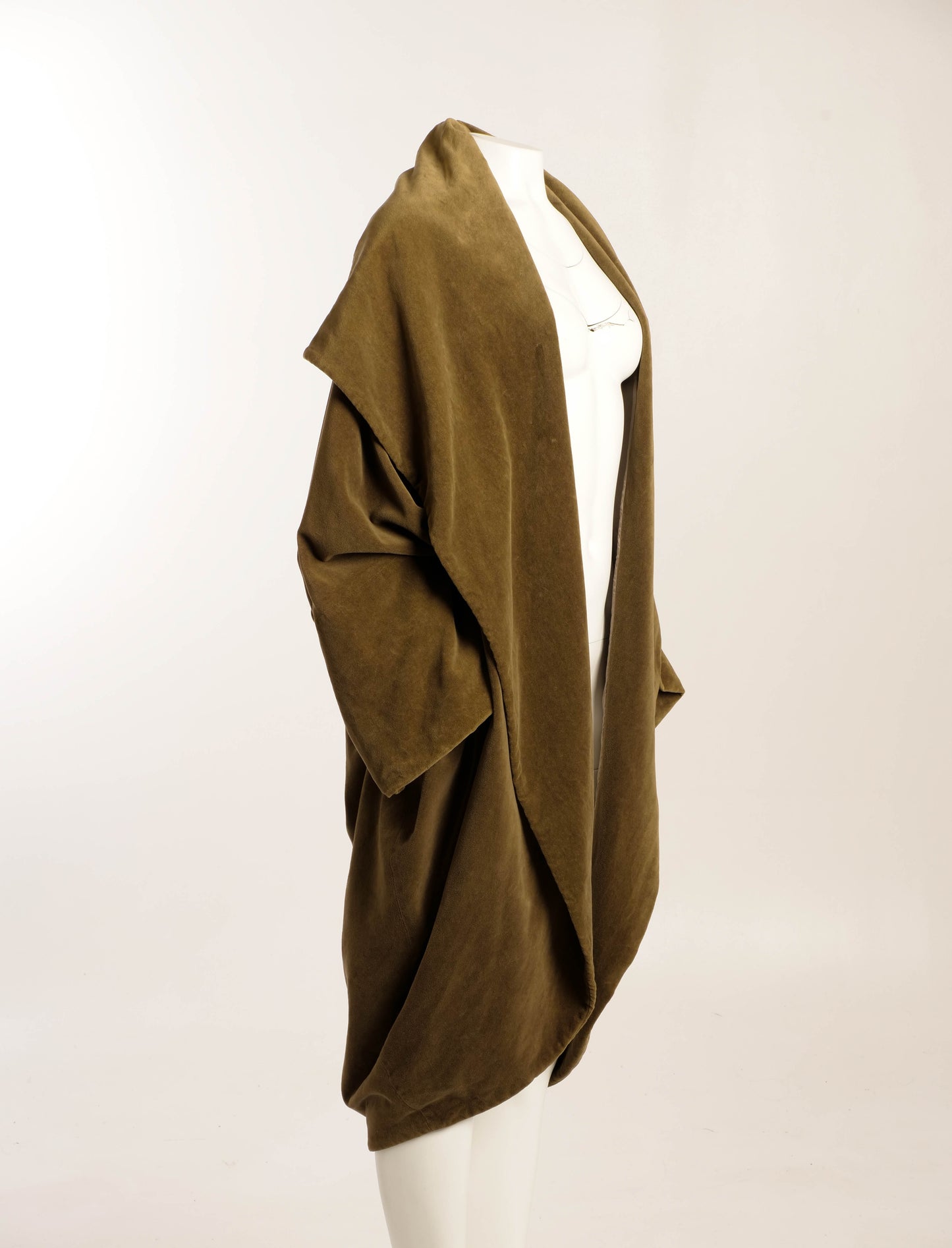 Khaki Cotton Velvet Cocoon Coat