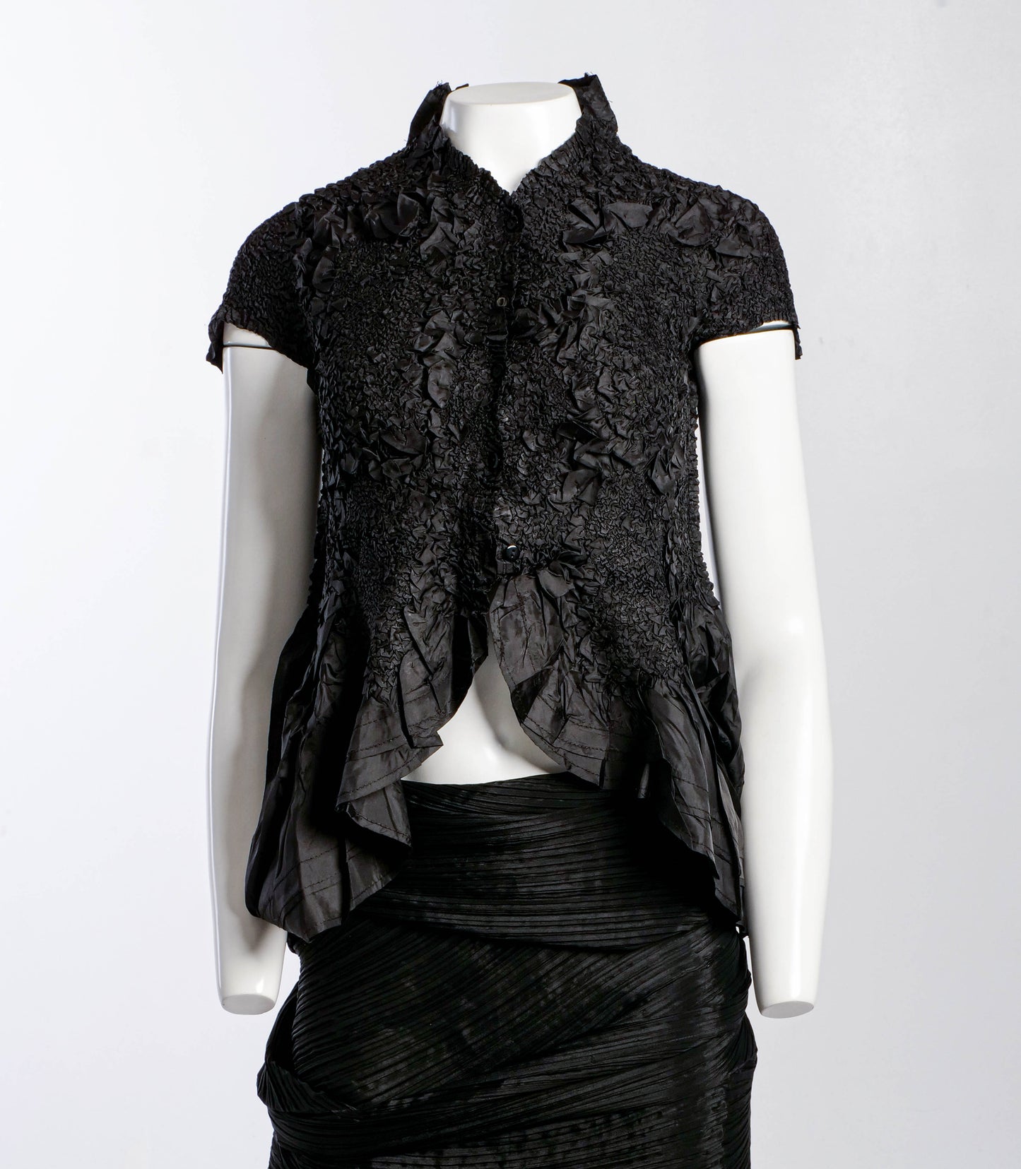 Japanese Designer Black Petal Crinkle Blouse