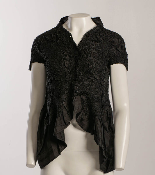 Japanese Designer Black Petal Crinkle Blouse