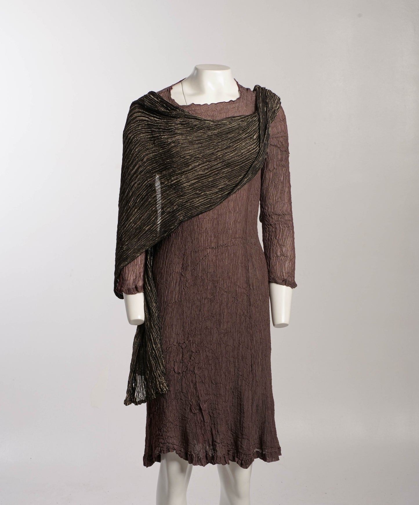 Issey Miyake  Finely Pleated Brown Dress