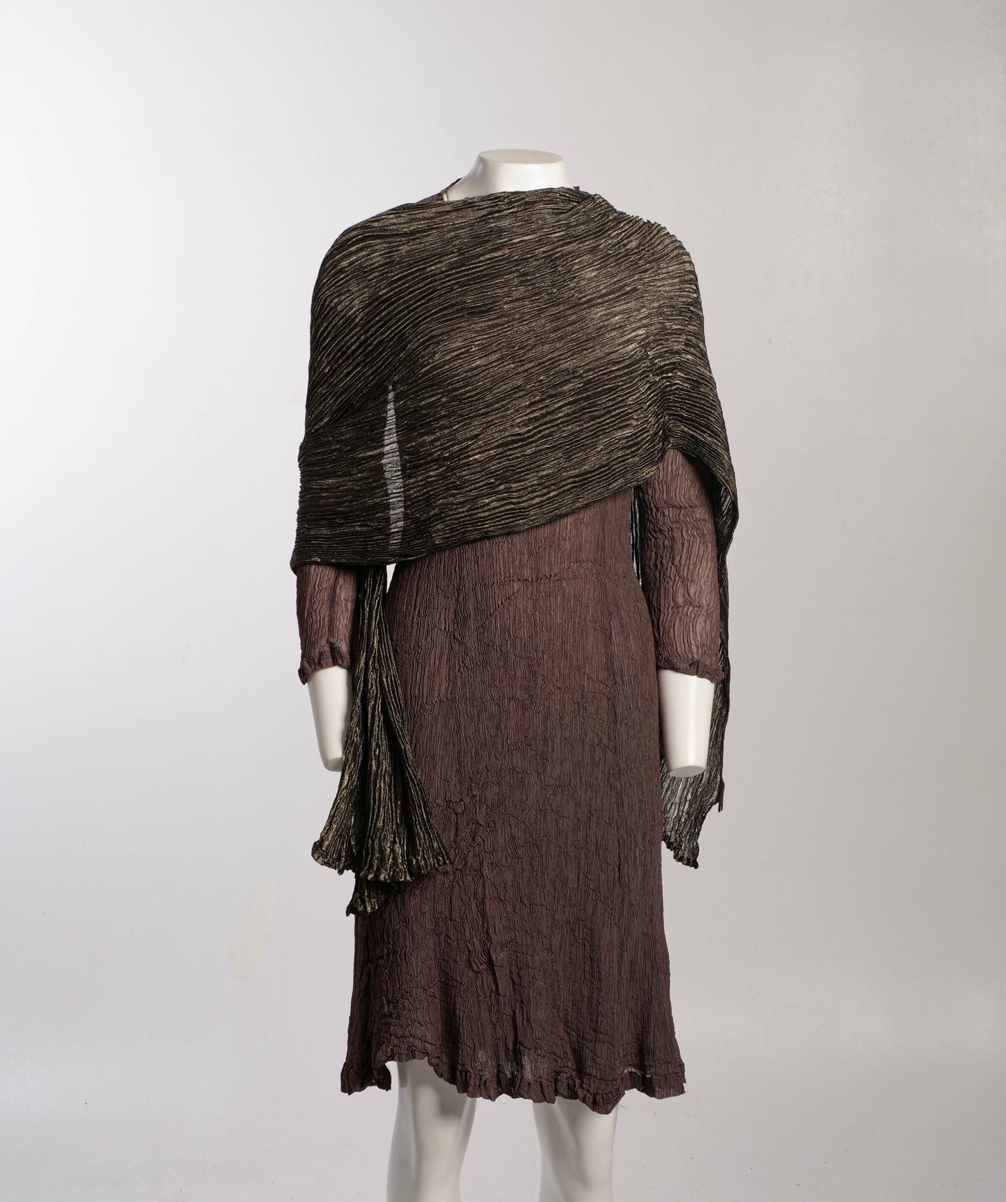 Issey Miyake  Finely Pleated Brown Dress