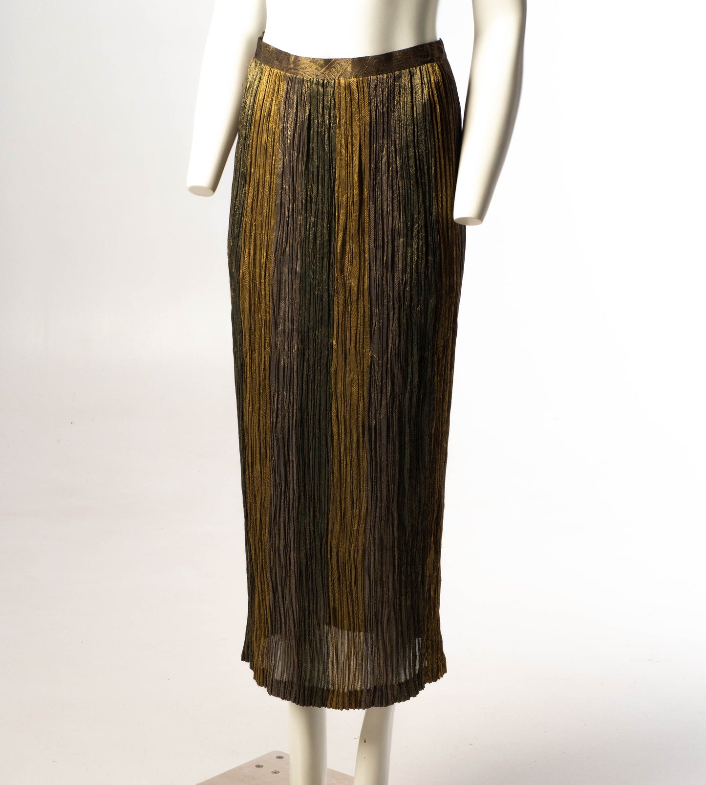 Hiroko Koshino Golden Green Pleated Skirt