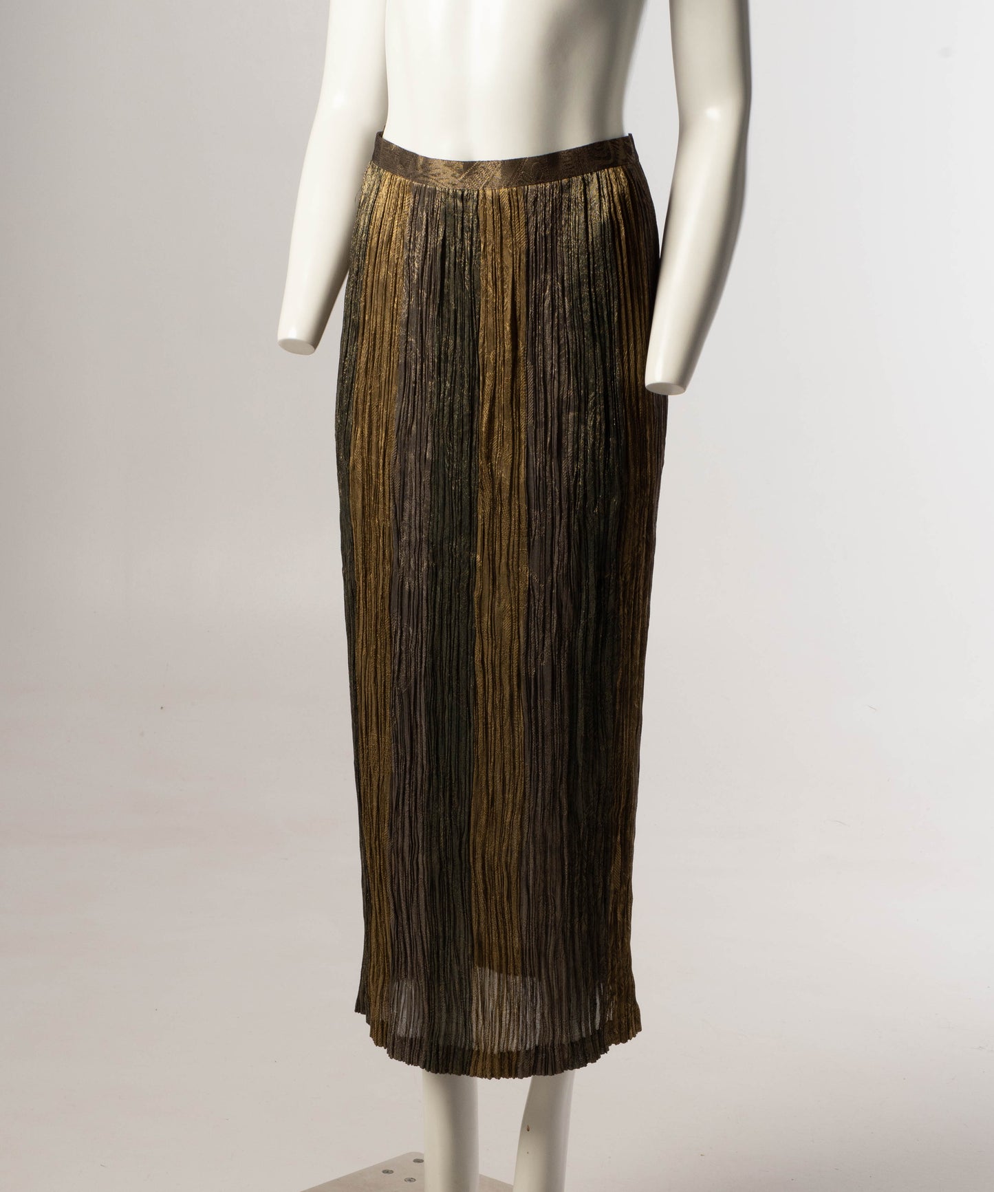 Hiroko Koshino Golden Green Pleated Skirt