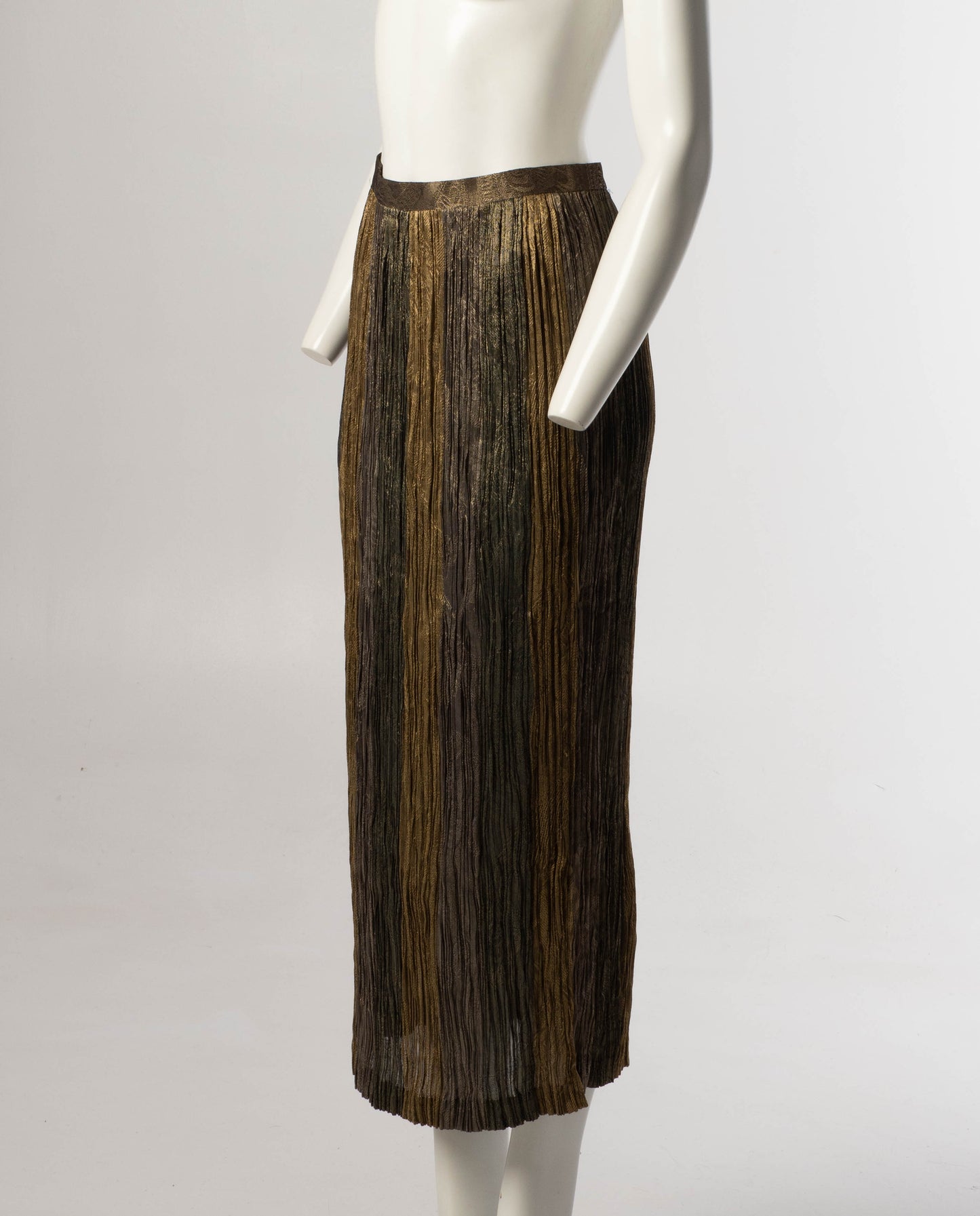 Hiroko Koshino Golden Green Pleated Skirt