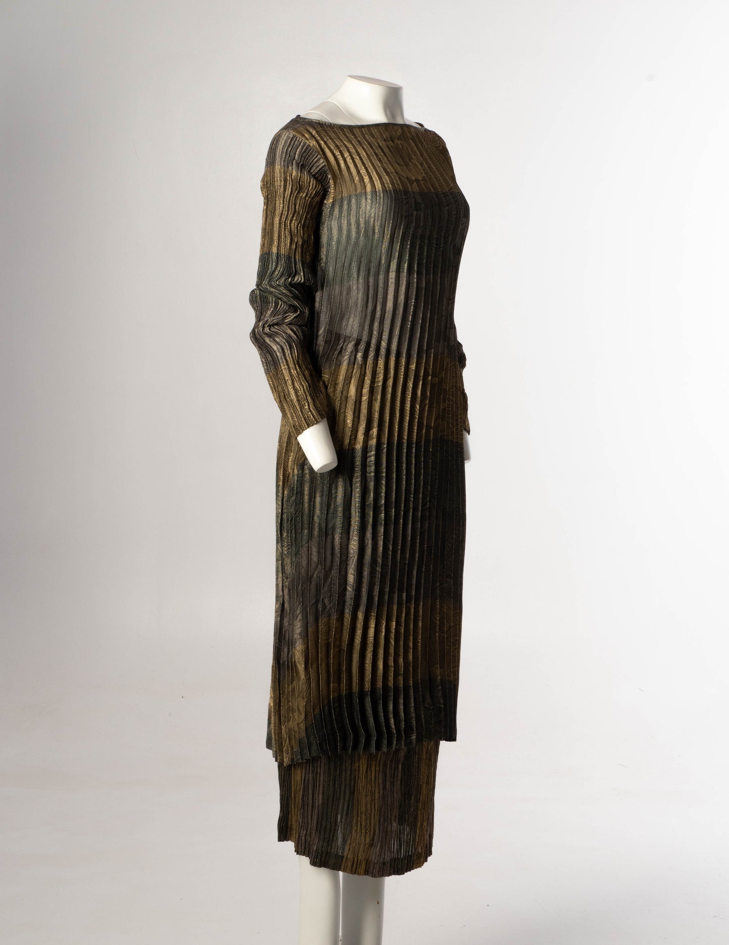 Hiroko Koshino Golden Green Pleated Dress